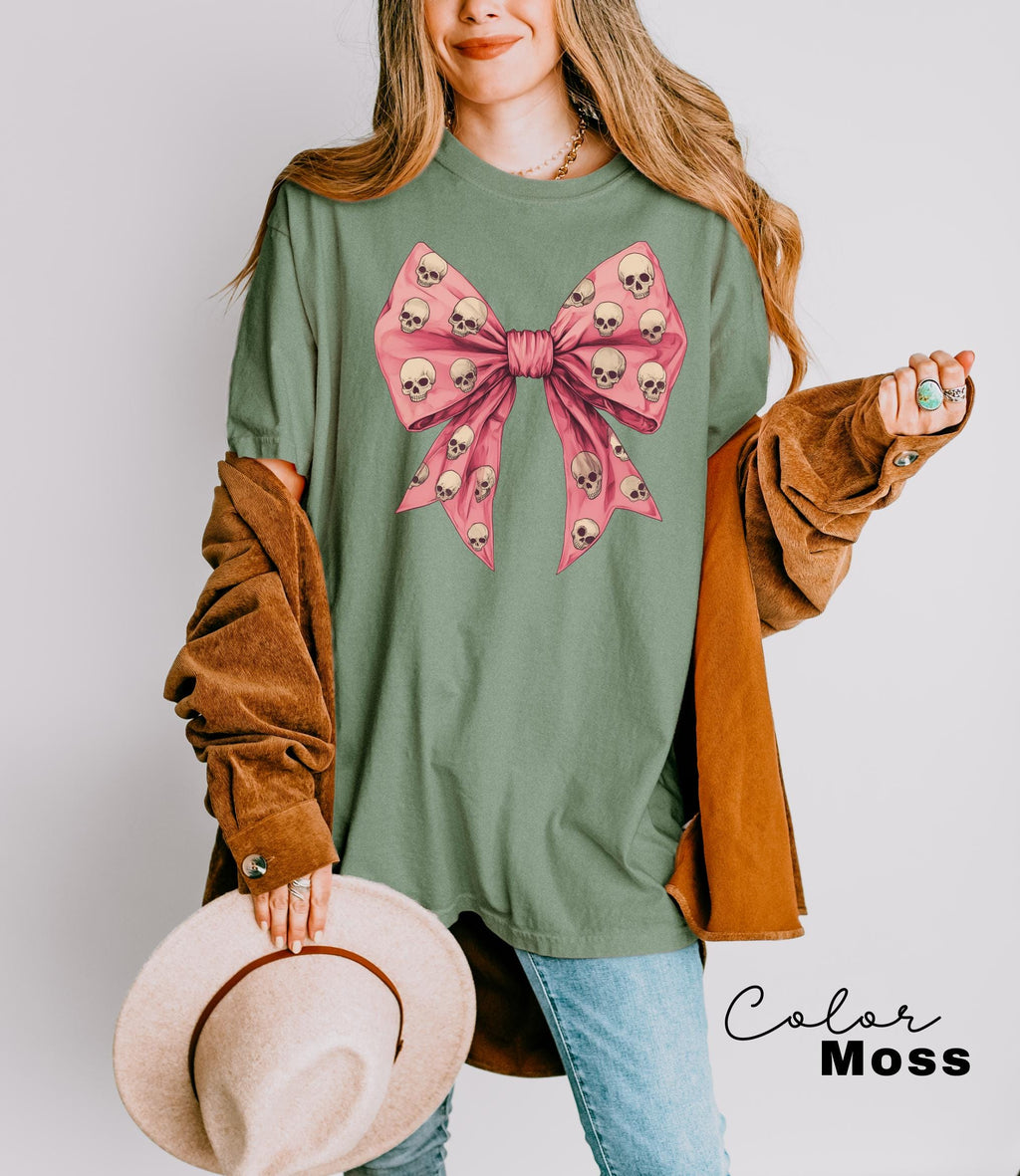 Coquette Halloween Shirt, Coquette Pink Bow Skull Shirts, Halloween Bow Shirt, Pink Coquette Halloween T-Shirt, Pink Spooky Vibes Shirts