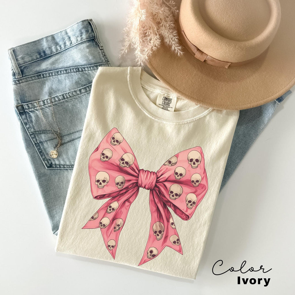 Coquette Halloween Shirt, Coquette Pink Bow Skull Shirts, Halloween Bow Shirt, Pink Coquette Halloween T-Shirt, Pink Spooky Vibes Shirts