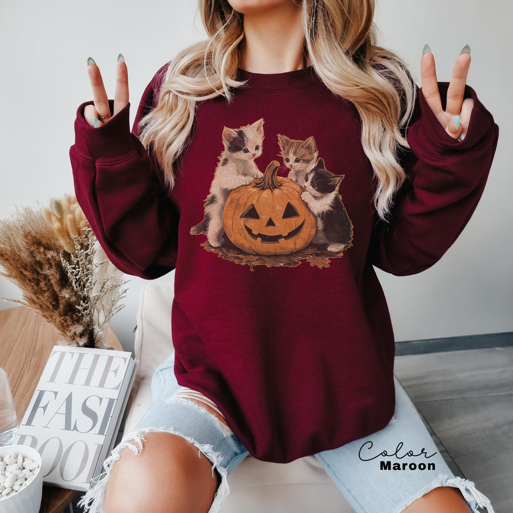 Vintage 90s Cat Halloween Sweatshirt, Retro Halloween Shirt, Spooky Season Tee, Pumpkin Shirt, Cat Lover Shirt, Black Cat, Spooky Season