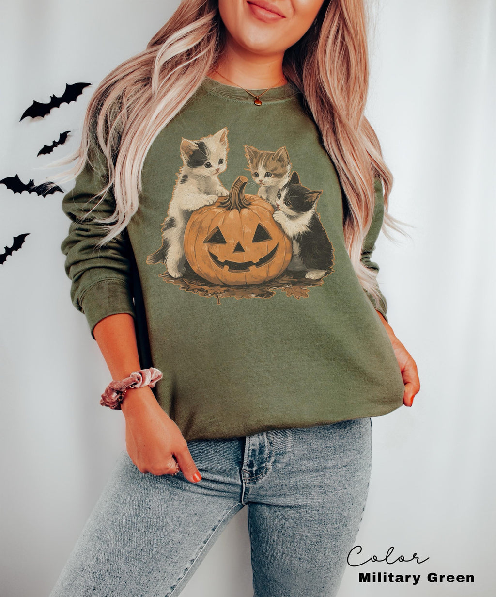 Vintage 90s Cat Halloween Sweatshirt, Retro Halloween Shirt, Spooky Season Tee, Pumpkin Shirt, Cat Lover Shirt, Black Cat, Spooky Season