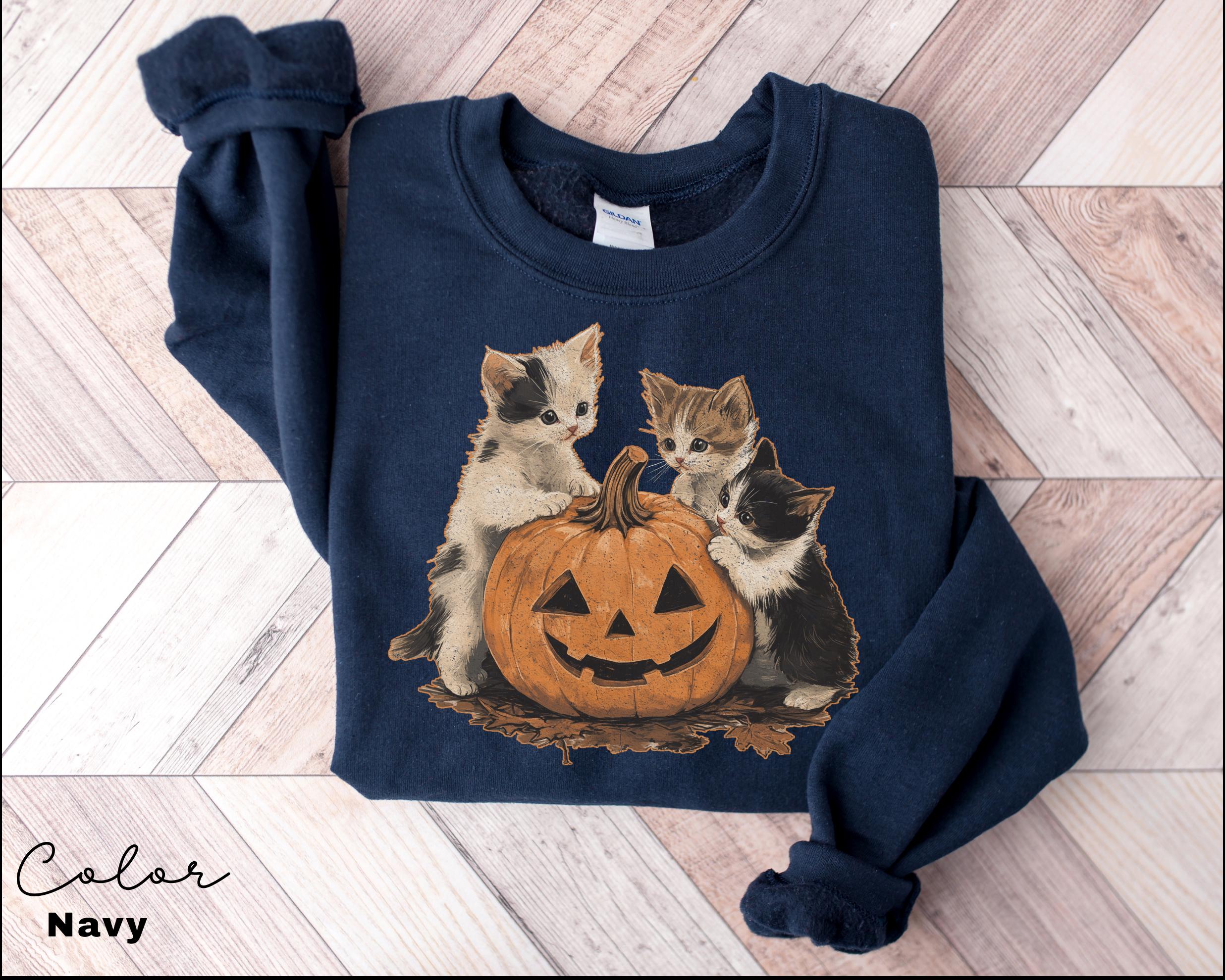 Vintage 90s Cat Halloween Sweatshirt, Retro Halloween Shirt, Spooky Season Tee, Pumpkin Shirt, Cat Lover Shirt, Black Cat, Spooky Season