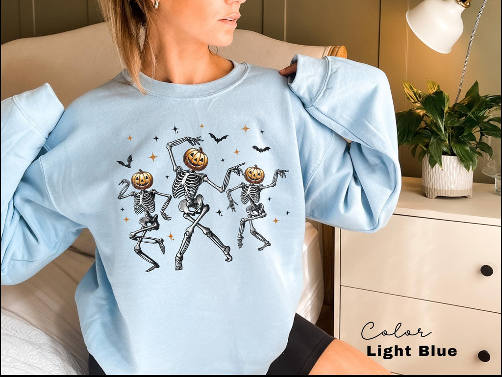 Dancing Skeleton Pumpkin Sweatshirt, Retro Halloween Women's, Halloween Party Crewneck, Spooky Season Skeleton Sweater, Dancing Halloween