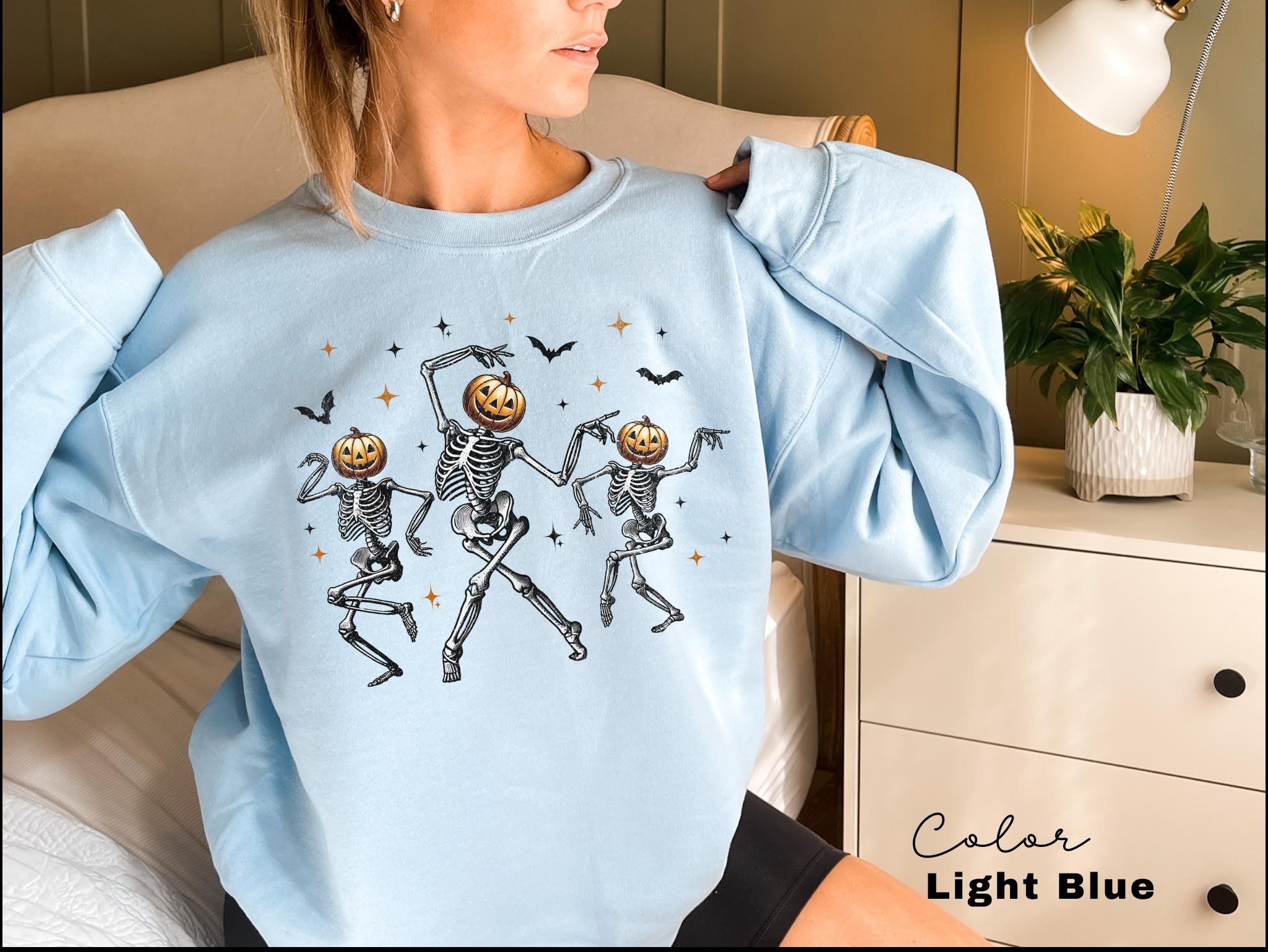 Dancing Skeleton Pumpkin Sweatshirt, Retro Halloween Women's, Halloween Party Crewneck, Spooky Season Skeleton Sweater, Dancing Halloween