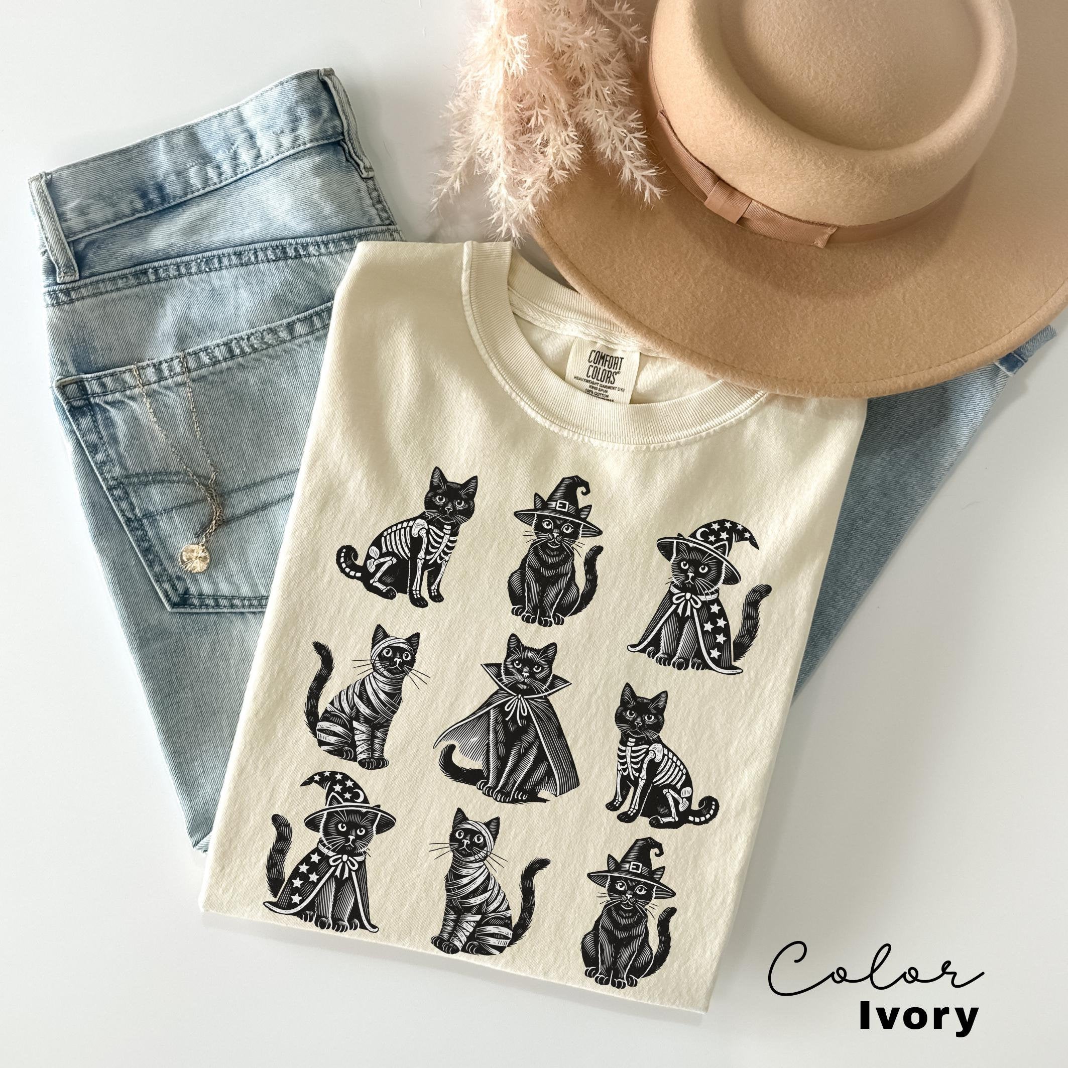 Halloween Black Cat Shirt, Comfort Colors Cat T-shirt, Cat Lover Gift, Happy Halloween, Retro Spooky Season, Black Cat Costume Tee