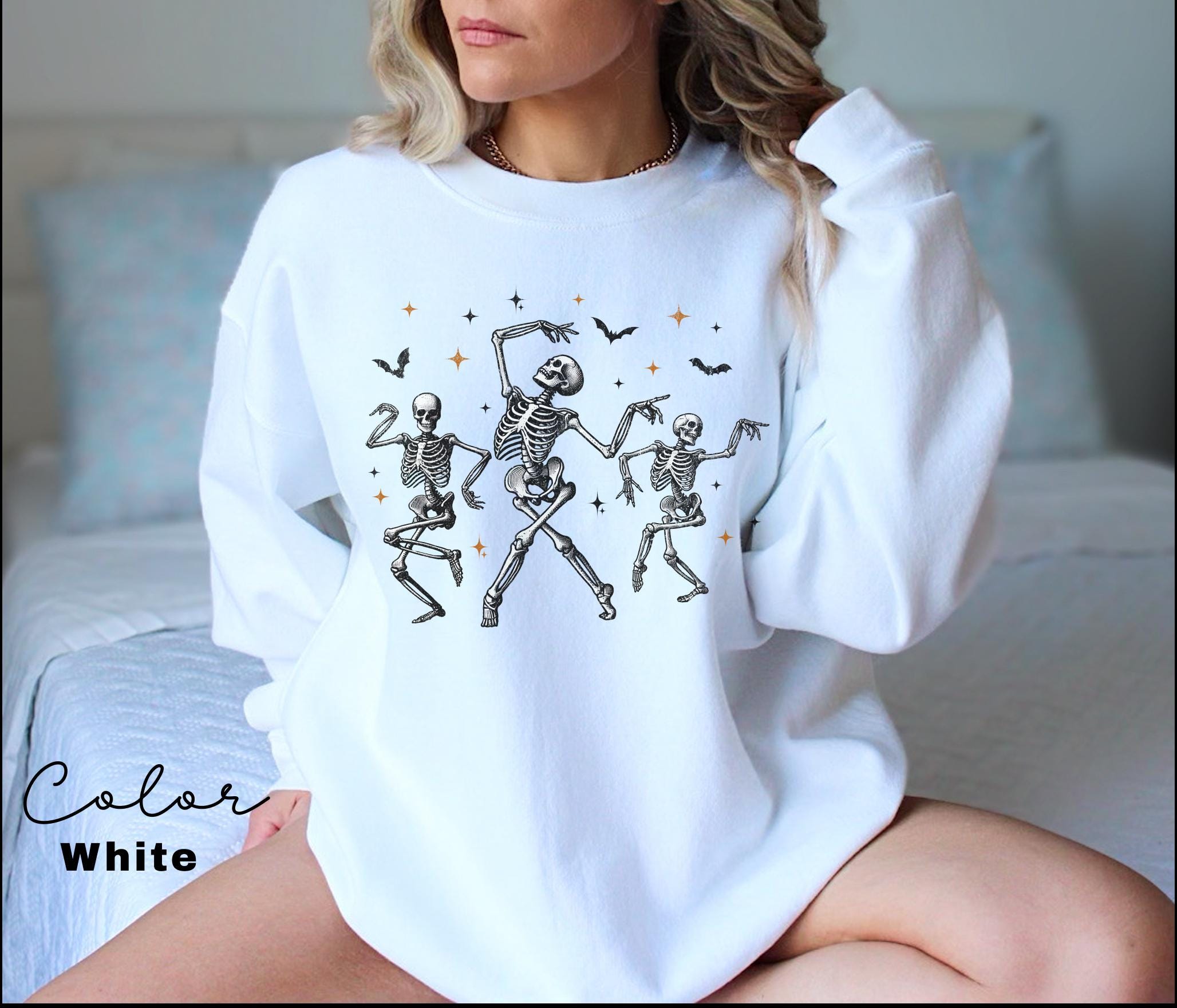 Dancing Skeleton Sweatshirt, Retro Halloween Women's, Halloween Party Crewneck, Spooky Season Skeleton Sweater, Dancing Halloween,