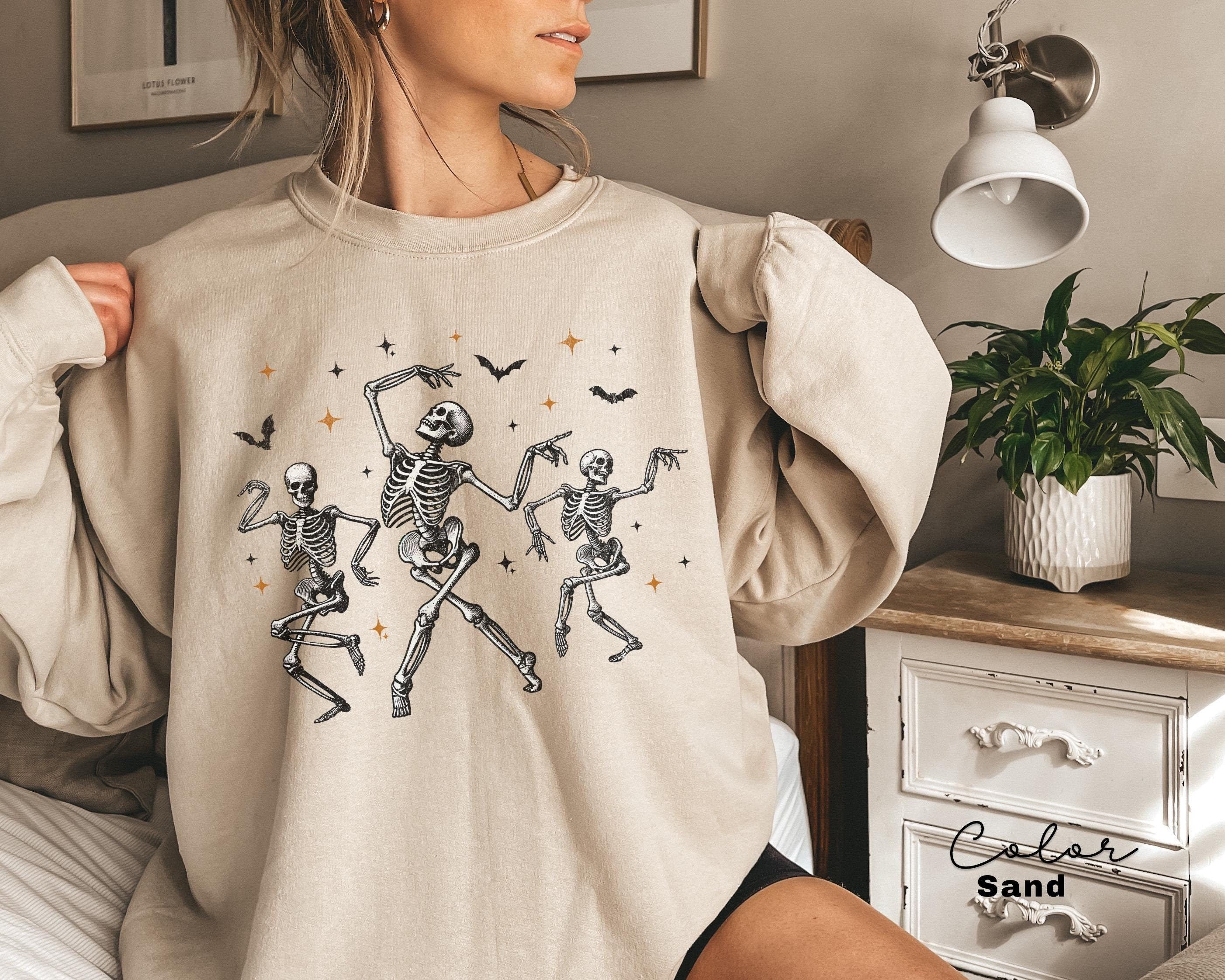 Dancing Skeleton Sweatshirt, Retro Halloween Women's, Halloween Party Crewneck, Spooky Season Skeleton Sweater, Dancing Halloween,