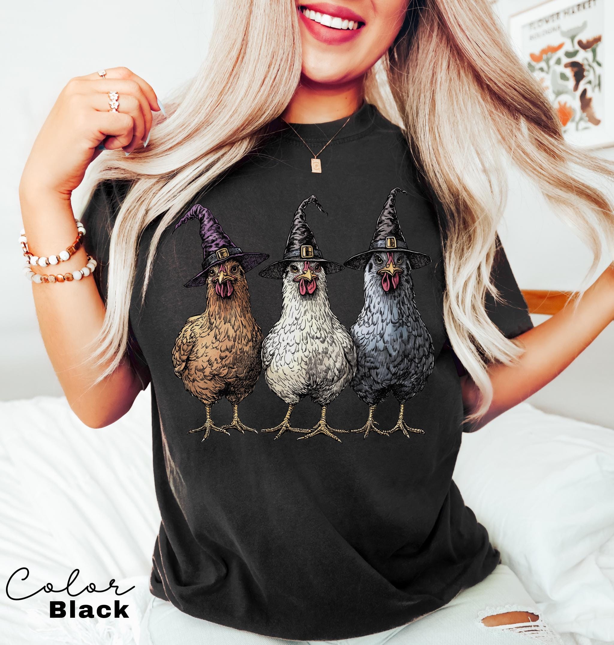 Chicken Witches Funny Halloween Shirt, Vintage Chicken Witch T-Shirt, Funny Women Halloween Gift, Funny Halloween Tee