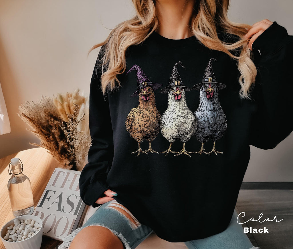 Chicken Witches Funny Halloween Sweatshirt, Vintage Chicken Witch Crewneck, Funny Women Halloween Gift, Country Halloween Sweatshirt,