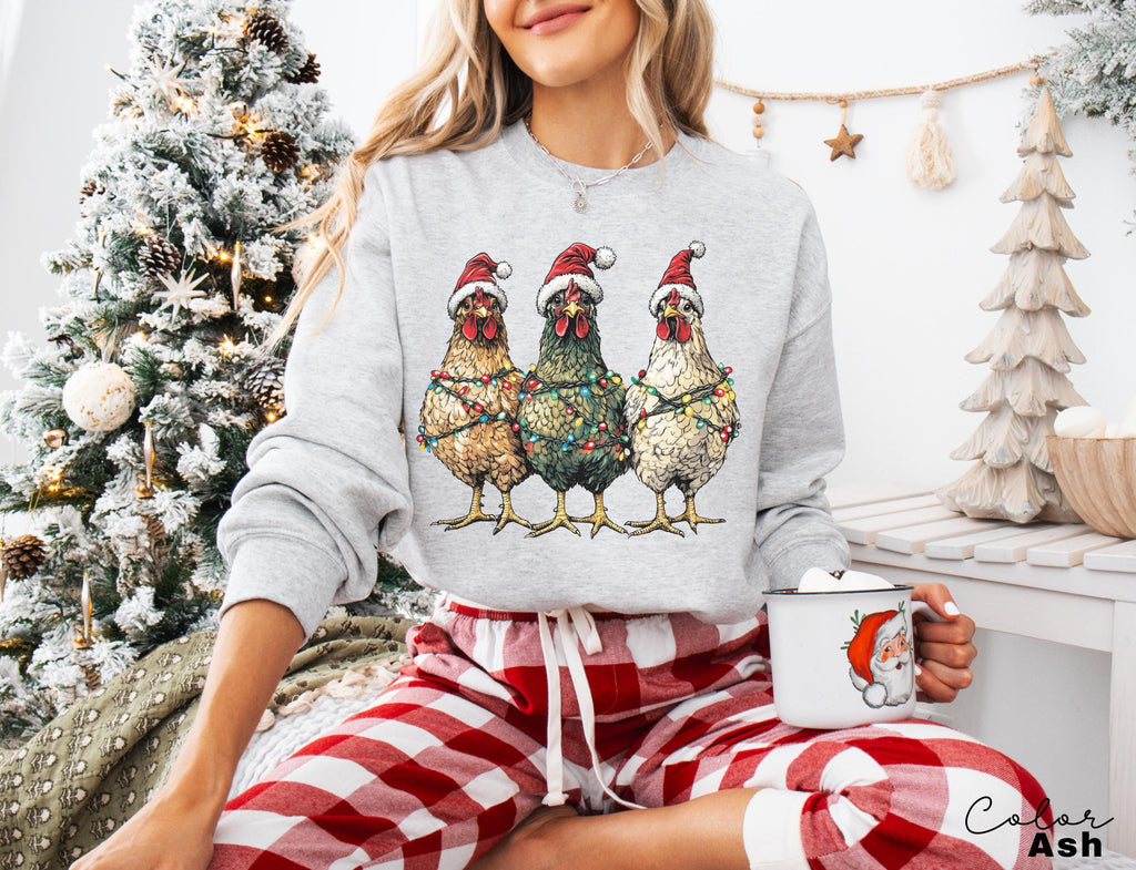 Christmas Chickens Sweatshirt, Funny Christmas Chicken Sweatshirt, Christmas Crewneck, Holiday Sweatshirt, Christmas Farm, Country Christmas