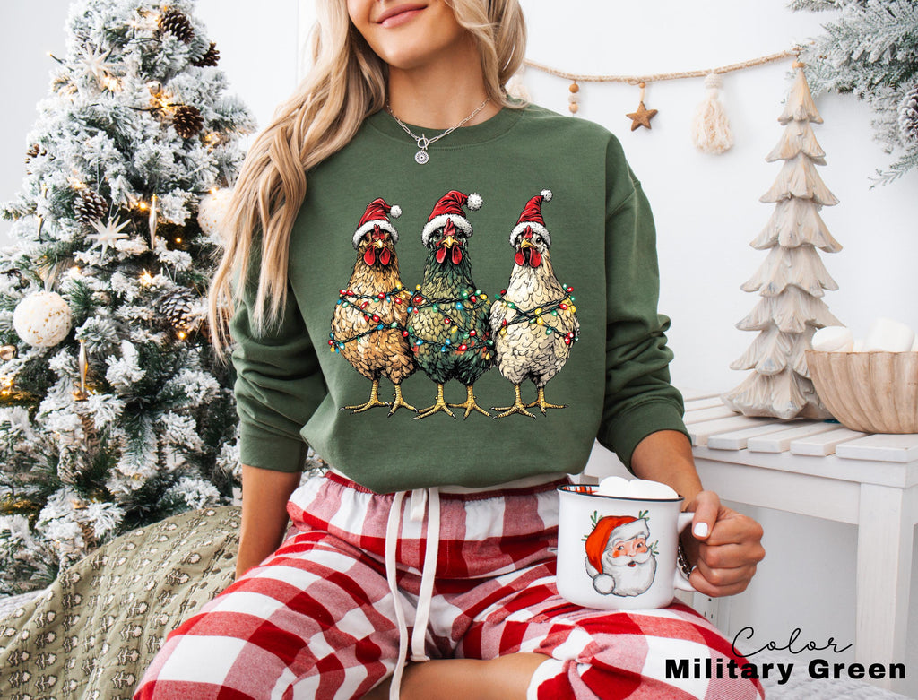Christmas Chickens Sweatshirt, Funny Christmas Chicken Sweatshirt, Christmas Crewneck, Holiday Sweatshirt, Christmas Farm, Country Christmas