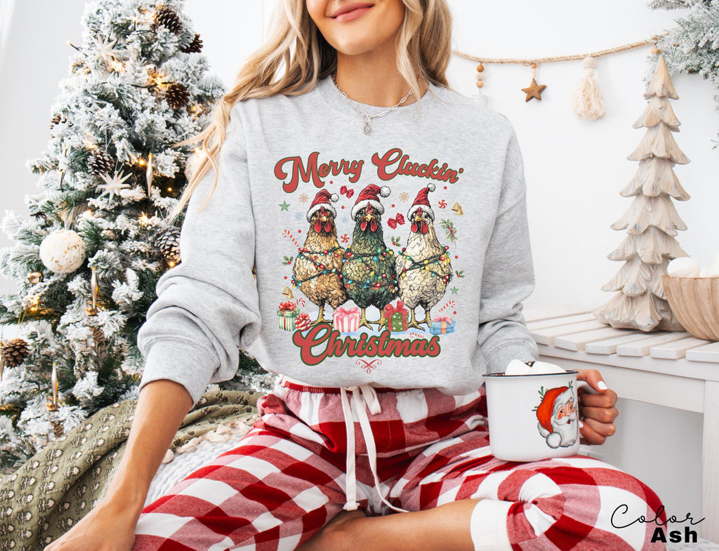 Сute Christmas Chickens Sweatshirt, Funny Christmas Chicken Sweatshirt, Christmas Crewneck, Merry Cluckin Christmas Farm Country Sweatshirt