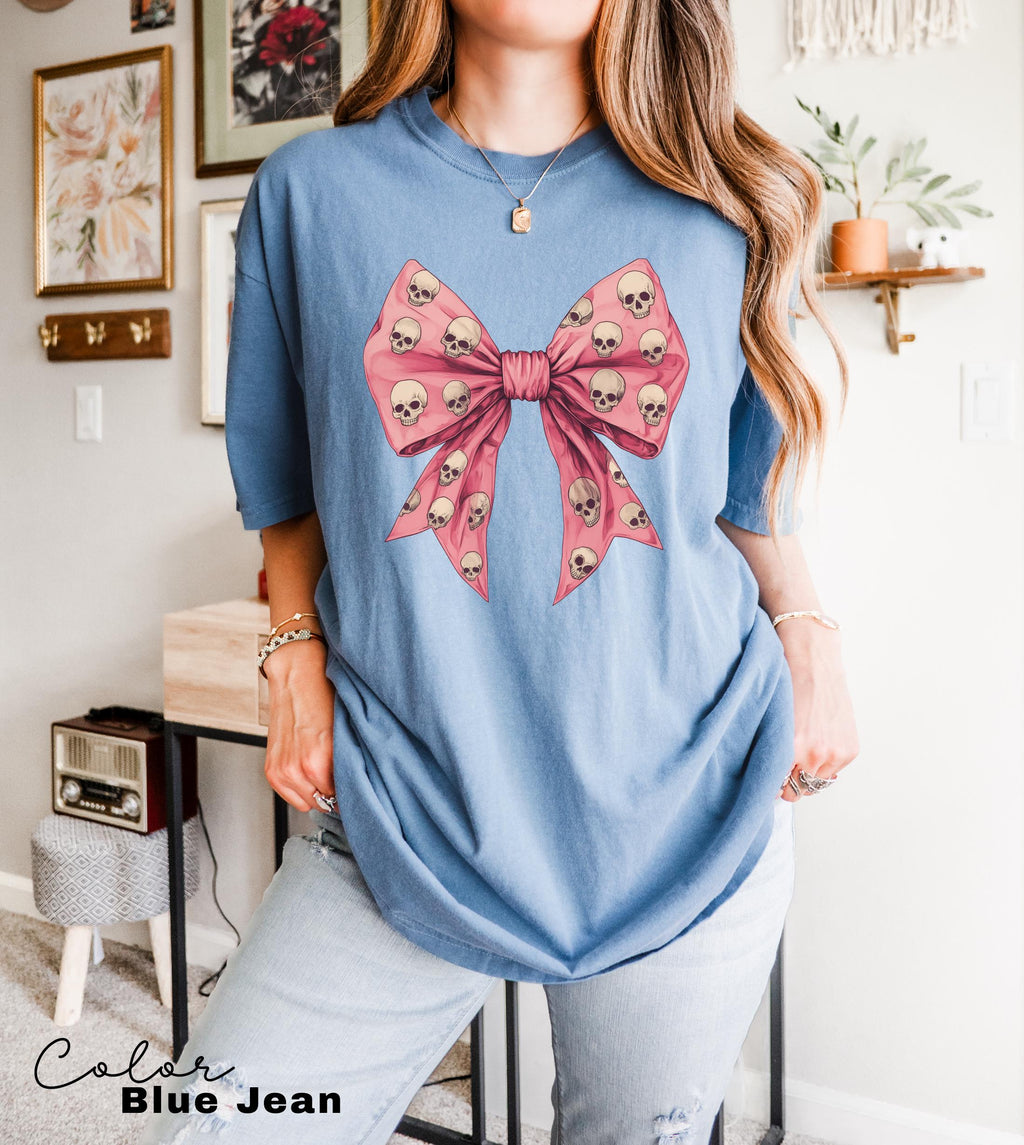 Coquette Halloween Shirt, Coquette Pink Bow Skull Shirts, Halloween Bow Shirt, Pink Coquette Halloween T-Shirt, Pink Spooky Vibes Shirts