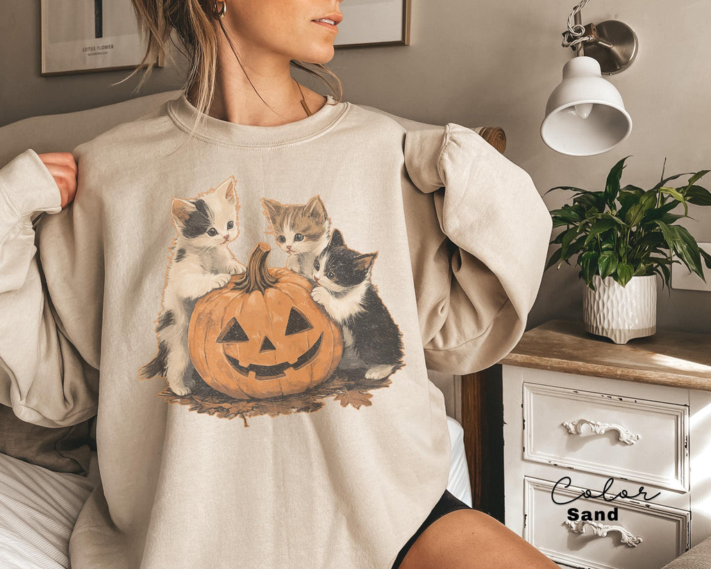 Vintage 90s Cat Halloween Sweatshirt, Retro Halloween Shirt, Spooky Season Tee, Pumpkin Shirt, Cat Lover Shirt, Black Cat, Spooky Season