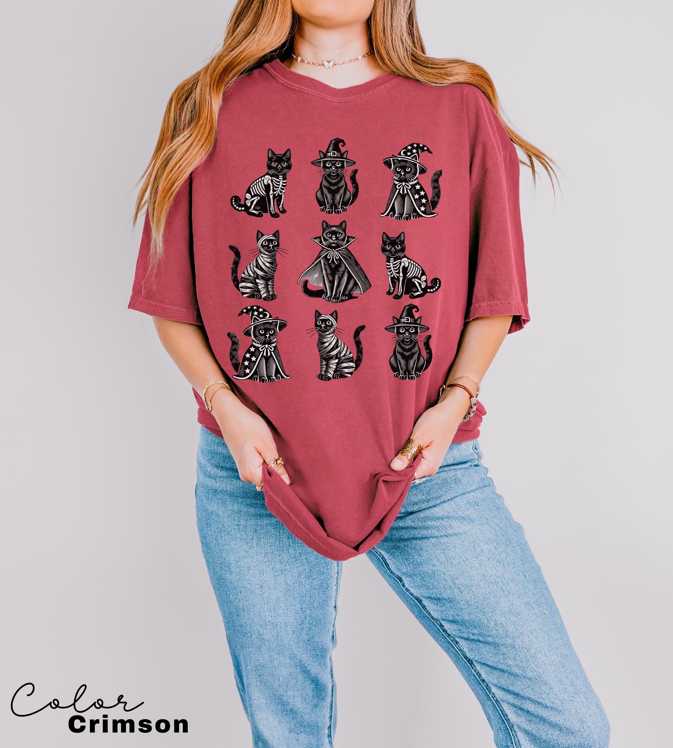 Halloween Black Cat Shirt, Comfort Colors Cat T-shirt, Cat Lover Gift, Happy Halloween, Retro Spooky Season, Black Cat Costume Tee