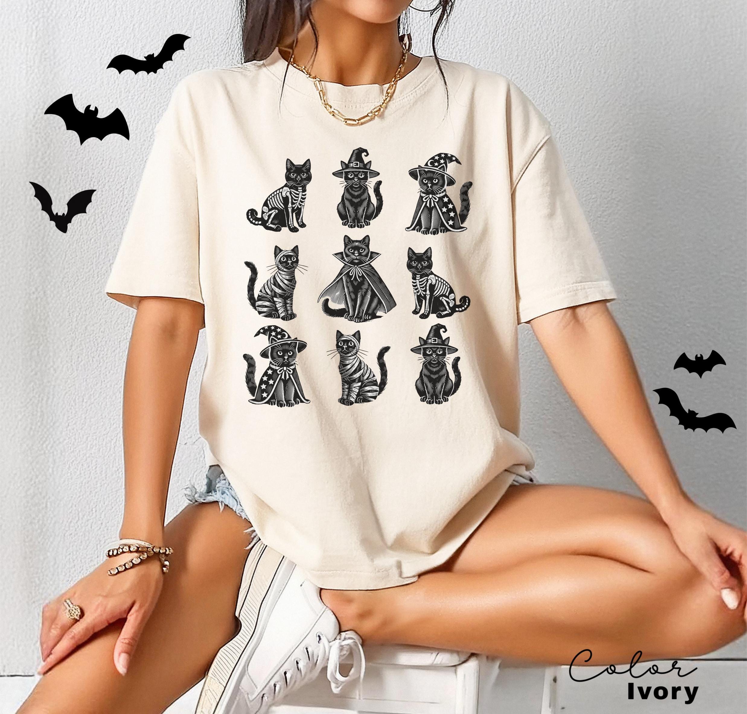 Halloween Black Cat Shirt, Comfort Colors Cat T-shirt, Cat Lover Gift, Happy Halloween, Retro Spooky Season, Black Cat Costume Tee