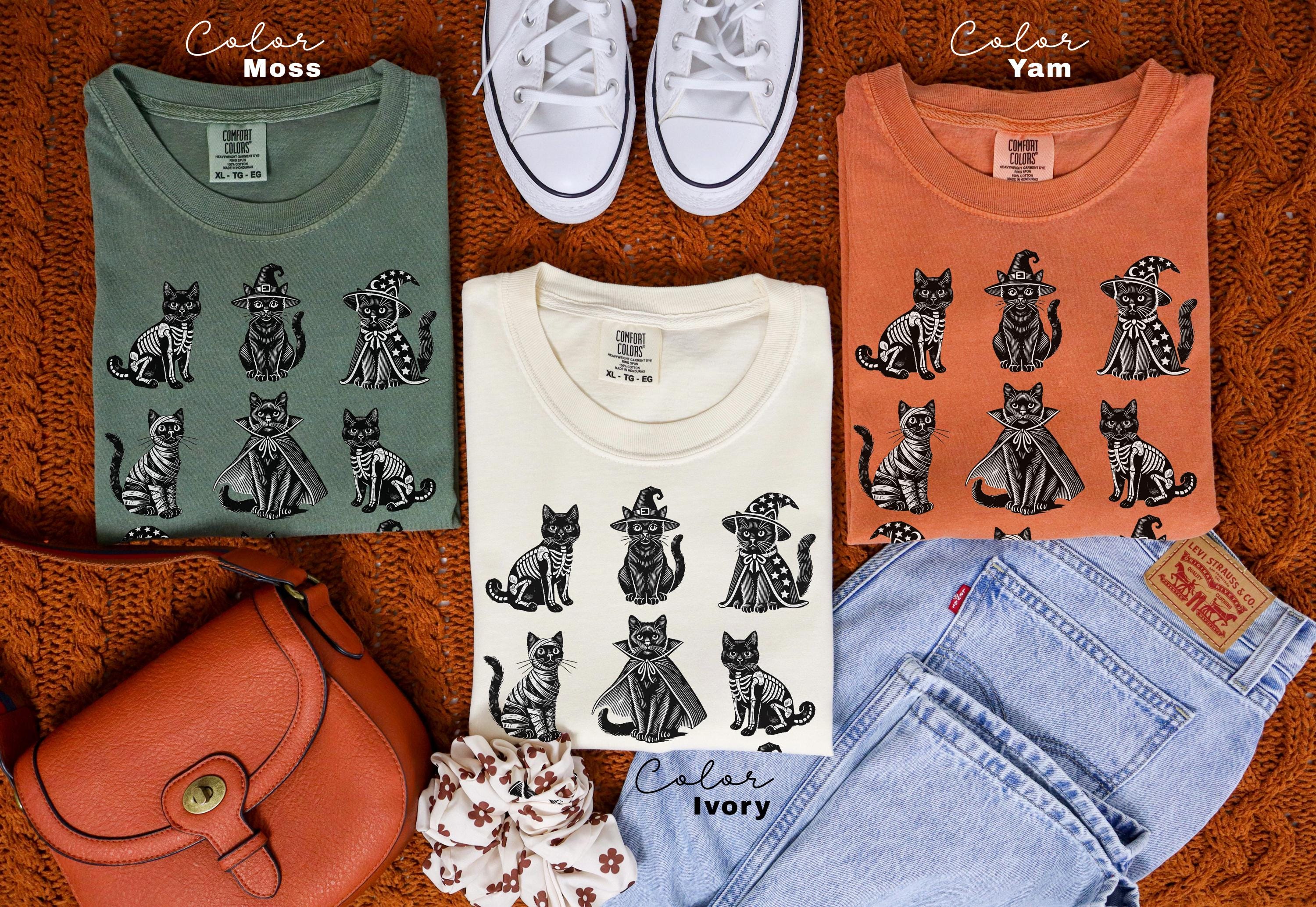 Halloween Black Cat Shirt, Comfort Colors Cat T-shirt, Cat Lover Gift, Happy Halloween, Retro Spooky Season, Black Cat Costume Tee