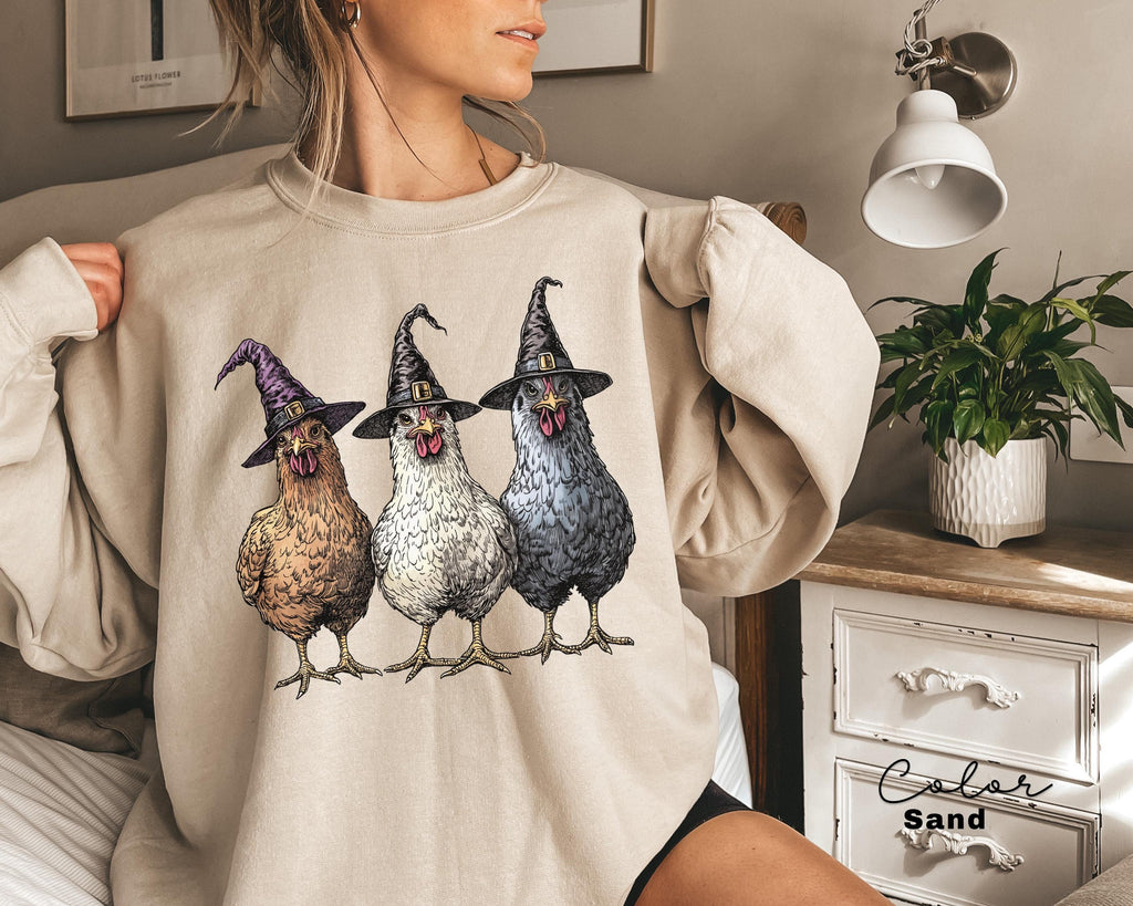 Chicken Witches Funny Halloween Sweatshirt, Vintage Chicken Witch Crewneck, Funny Women Halloween Gift, Country Halloween Sweatshirt,