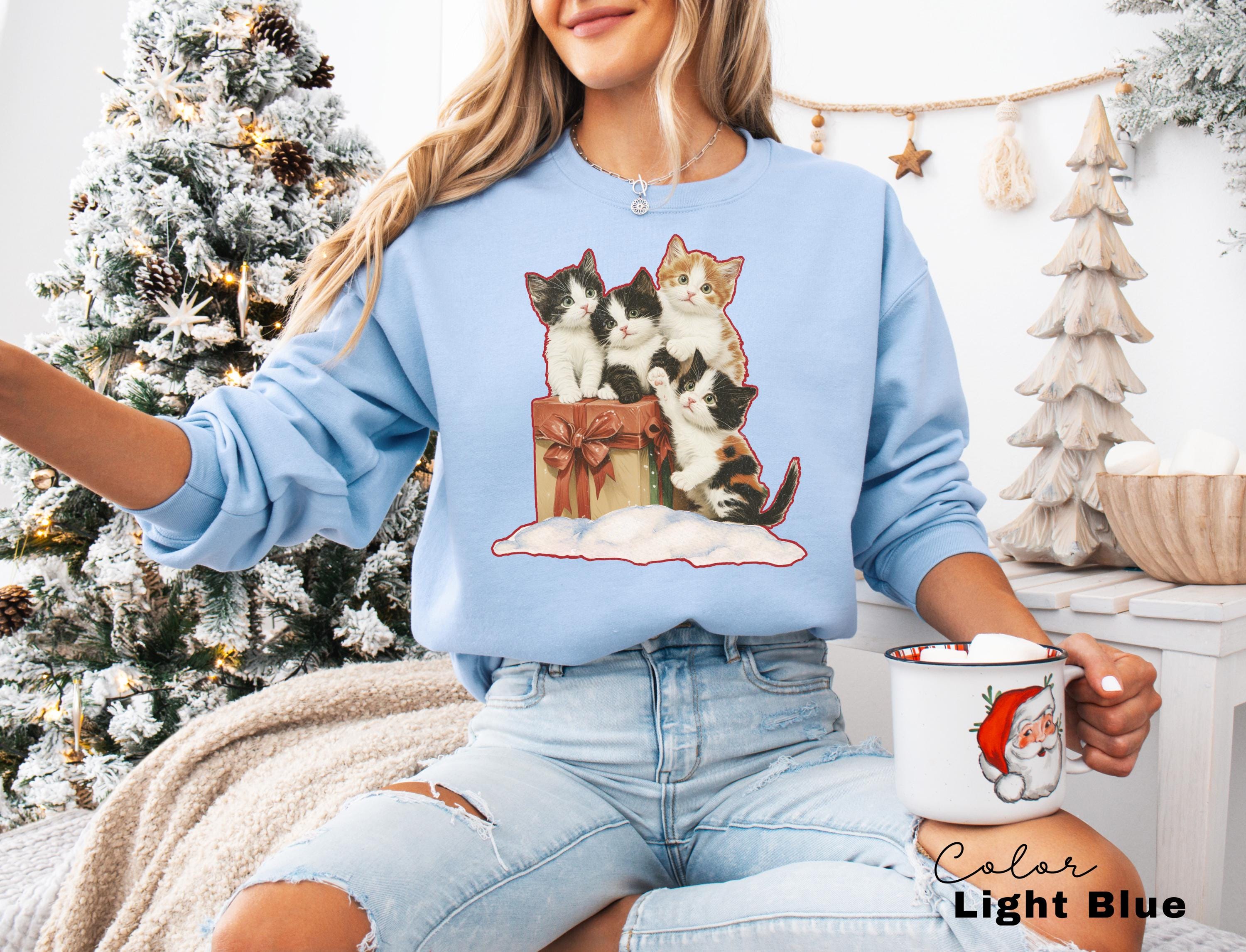Vintage 90s Cat Christmas Sweatshirt, Kitten Christmas Sweatshirt, Retro Christmas, Classic Christmas Shirt, Xmas Sweatshirt, Cat Lover