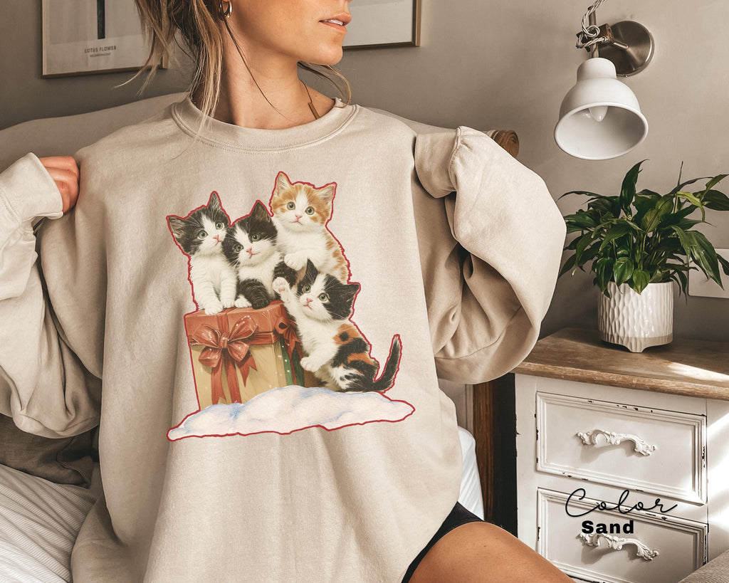 Vintage 90s Cat Christmas Sweatshirt, Kitten Christmas Sweatshirt, Retro Christmas, Classic Christmas Shirt, Xmas Sweatshirt, Cat Lover