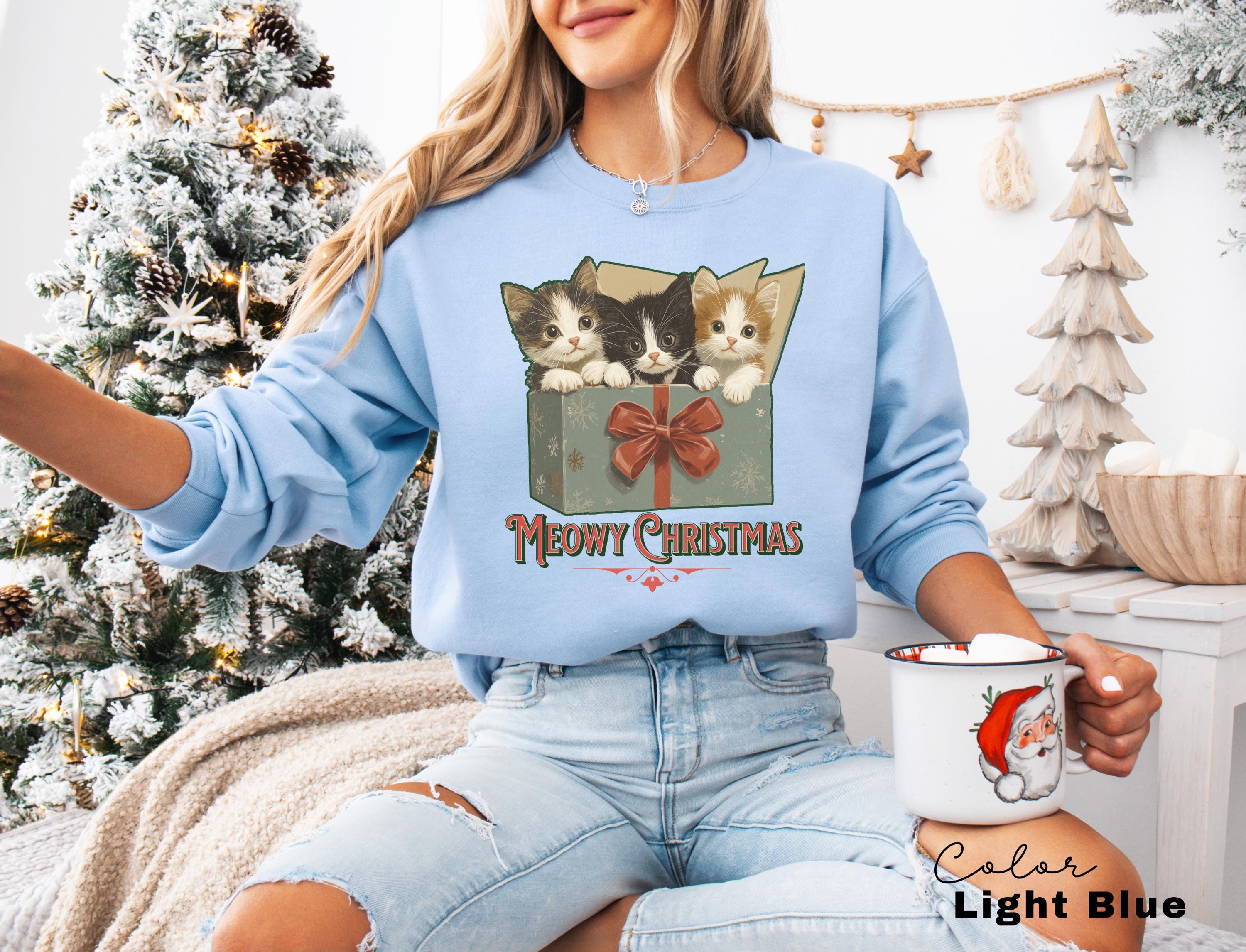 Meowy Christmas Sweatshirt, Vintage 90s Cat Crhistmas,Funny Christmas Cat Shirt, Retro Cat,Cat Lover Christmas Shirt, Retro Christmas