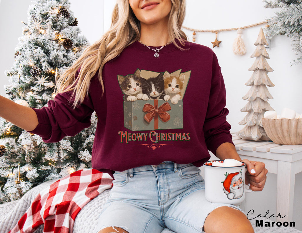 Meowy Christmas Sweatshirt, Vintage 90s Cat Crhistmas,Funny Christmas Cat Shirt, Retro Cat,Cat Lover Christmas Shirt, Retro Christmas