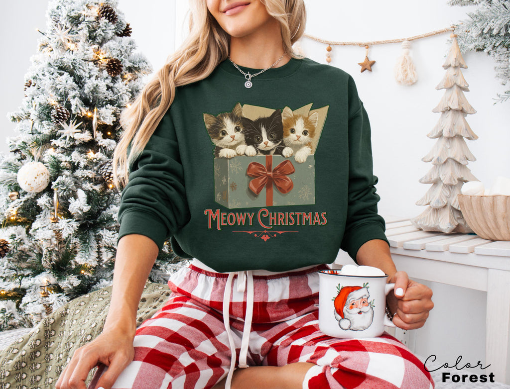 Meowy Christmas Sweatshirt, Vintage 90s Cat Crhistmas,Funny Christmas Cat Shirt, Retro Cat,Cat Lover Christmas Shirt, Retro Christmas