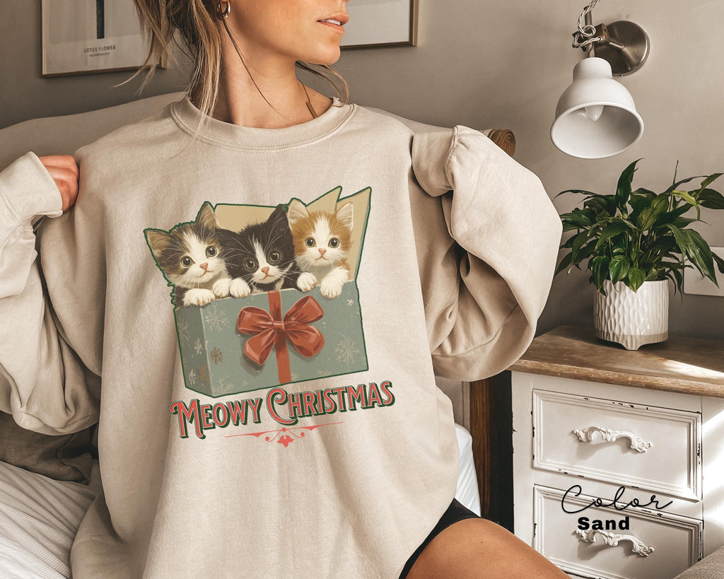 Meowy Christmas Sweatshirt, Vintage 90s Cat Crhistmas,Funny Christmas Cat Shirt, Retro Cat,Cat Lover Christmas Shirt, Retro Christmas