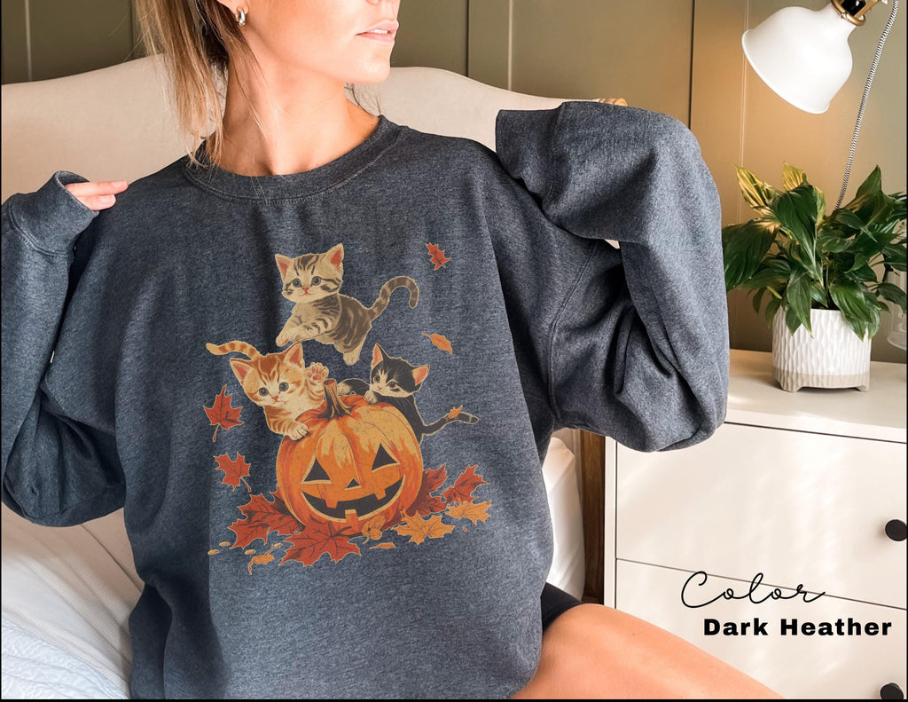 Vintage 90s Cat Halloween Sweatshirt, Retro Halloween Shirt, Spooky Season Tee, Pumpkin Shirt, Cat Lover Shirt, Black Cat, Spooky Season