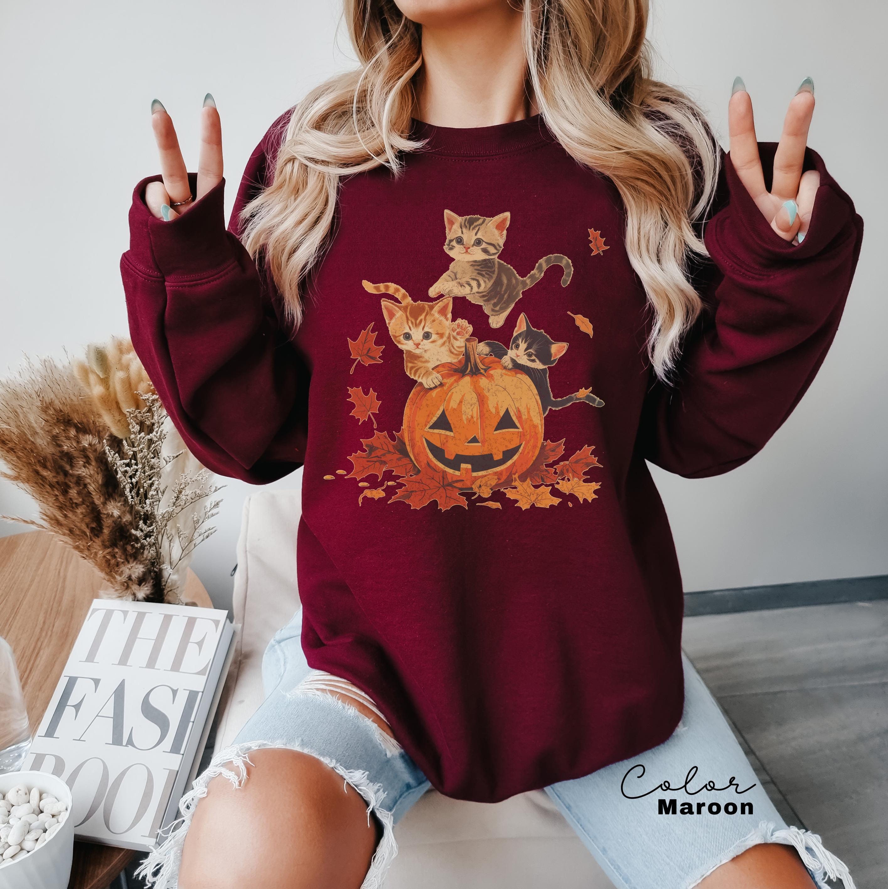 Vintage 90s Cat Halloween Sweatshirt, Retro Halloween Shirt, Spooky Season Tee, Pumpkin Shirt, Cat Lover Shirt, Black Cat, Spooky Season