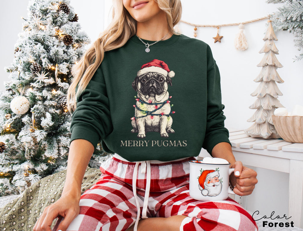 Merry Pugmas Sweater, Christmas Pug Sweatshirt, Pug Mom Christmas Shirt, Pug Mama Xmas Gift, Santa Hat Pug T-Shirt, Pug Lover Xmas Shirt