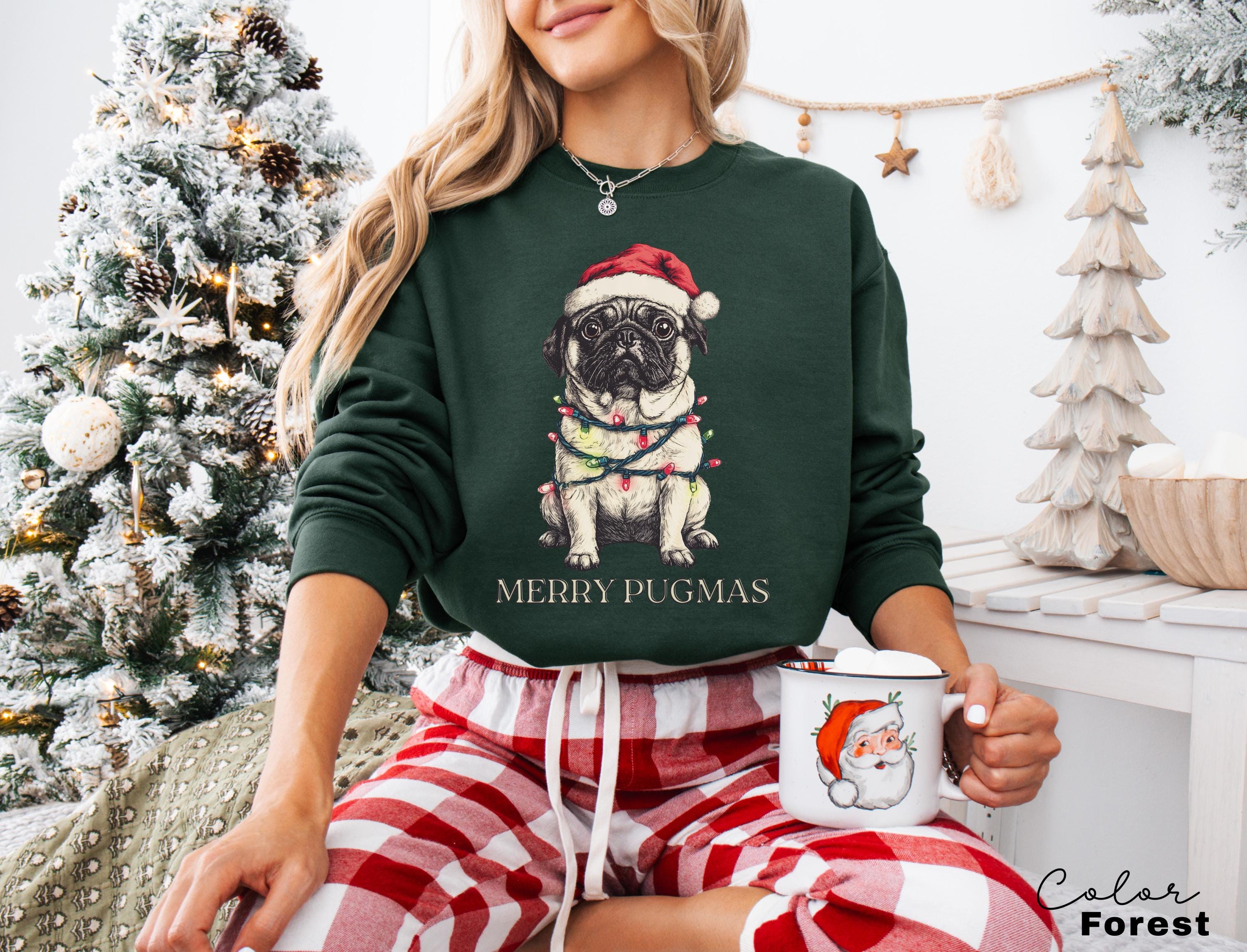 Merry Pugmas Sweater, Christmas Pug Sweatshirt, Pug Mom Christmas Shirt, Pug Mama Xmas Gift, Santa Hat Pug T-Shirt, Pug Lover Xmas Shirt