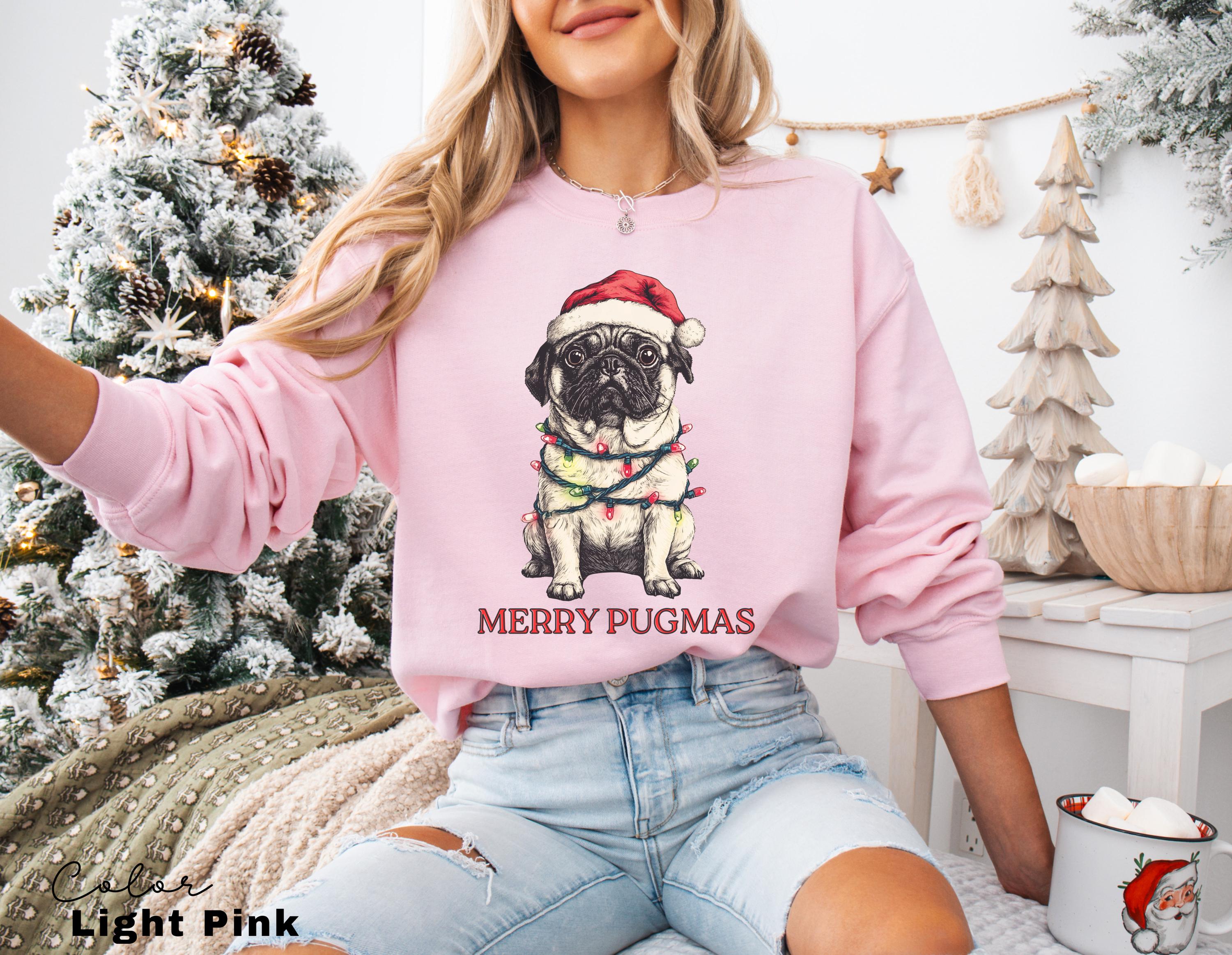 Merry Pugmas Sweater, Christmas Pug Sweatshirt, Pug Mom Christmas Shirt, Pug Mama Xmas Gift, Santa Hat Pug T-Shirt, Pug Lover Xmas Shirt