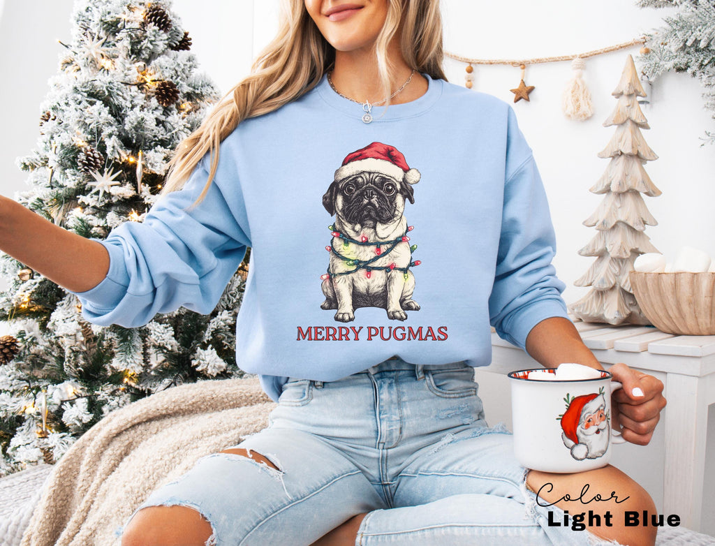 Merry Pugmas Sweater, Christmas Pug Sweatshirt, Pug Mom Christmas Shirt, Pug Mama Xmas Gift, Santa Hat Pug T-Shirt, Pug Lover Xmas Shirt