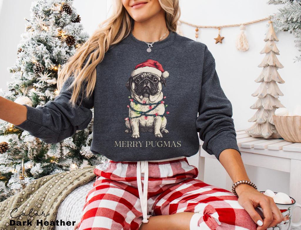 Merry Pugmas Sweater, Christmas Pug Sweatshirt, Pug Mom Christmas Shirt, Pug Mama Xmas Gift, Santa Hat Pug T-Shirt, Pug Lover Xmas Shirt