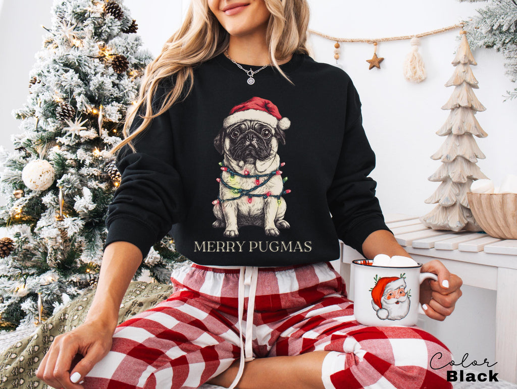 Merry Pugmas Sweater, Christmas Pug Sweatshirt, Pug Mom Christmas Shirt, Pug Mama Xmas Gift, Santa Hat Pug T-Shirt, Pug Lover Xmas Shirt