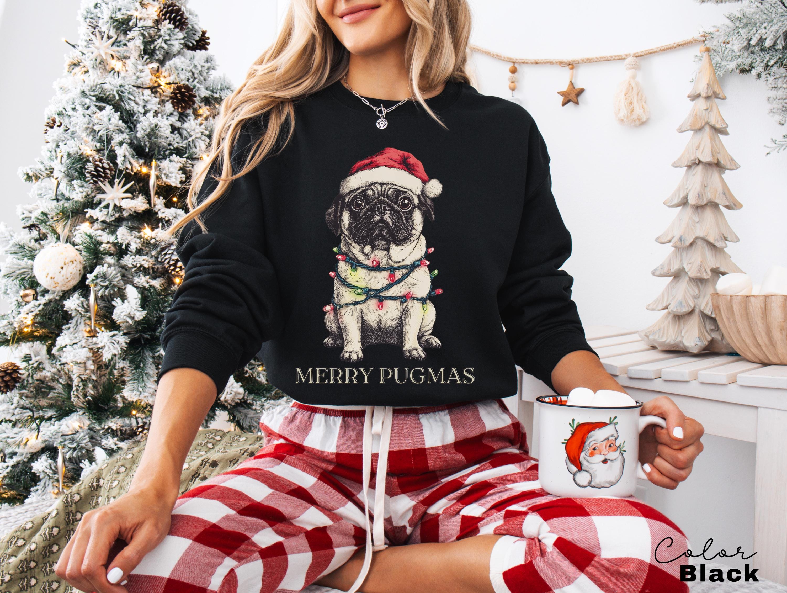 Merry Pugmas Sweater, Christmas Pug Sweatshirt, Pug Mom Christmas Shirt, Pug Mama Xmas Gift, Santa Hat Pug T-Shirt, Pug Lover Xmas Shirt