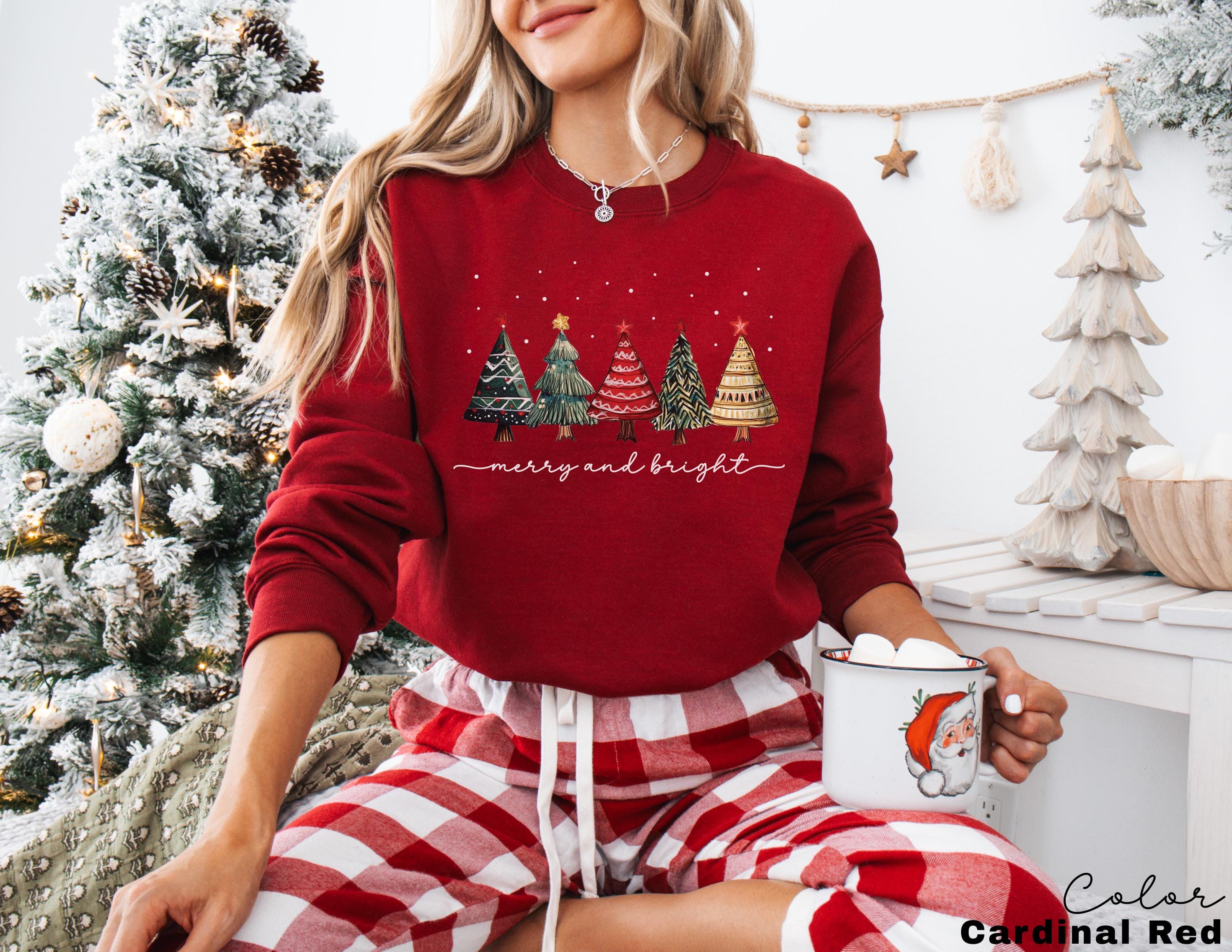 Merry and Bright Christmas Trees Sweatshirt, Christmas Sweatshirt, Holiday Sweater, Womens Holiday Sweatshirt, Christmas Shirt, Winter Shirt