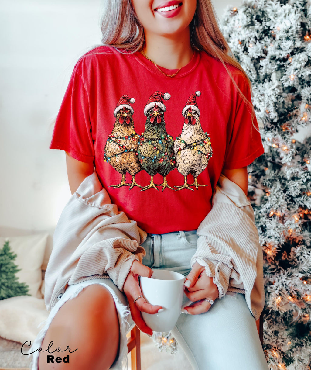 Christmas Chickens Shirt, Funny Christmas Chicken Shirt, Country Christmas, Holiday T-Shirt, Christmas Farm Shirt, Chicken Lover Gift