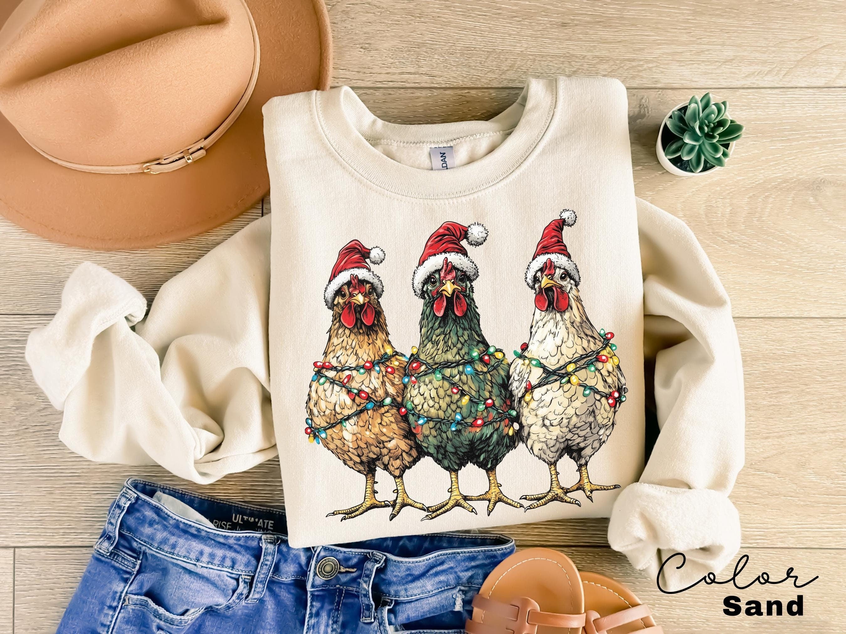 Christmas Chickens Sweatshirt, Funny Christmas Chicken Sweatshirt, Christmas Crewneck, Holiday Sweatshirt, Christmas Farm, Country Christmas