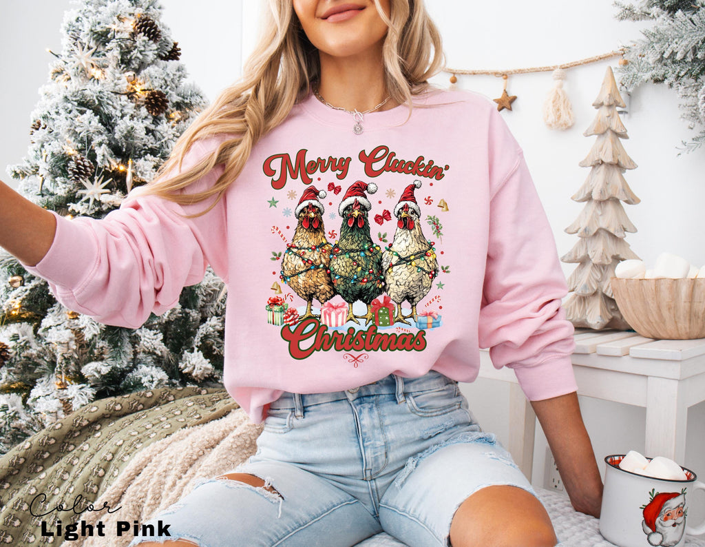 Сute Christmas Chickens Sweatshirt, Funny Christmas Chicken Sweatshirt, Christmas Crewneck, Merry Cluckin Christmas Farm Country Sweatshirt