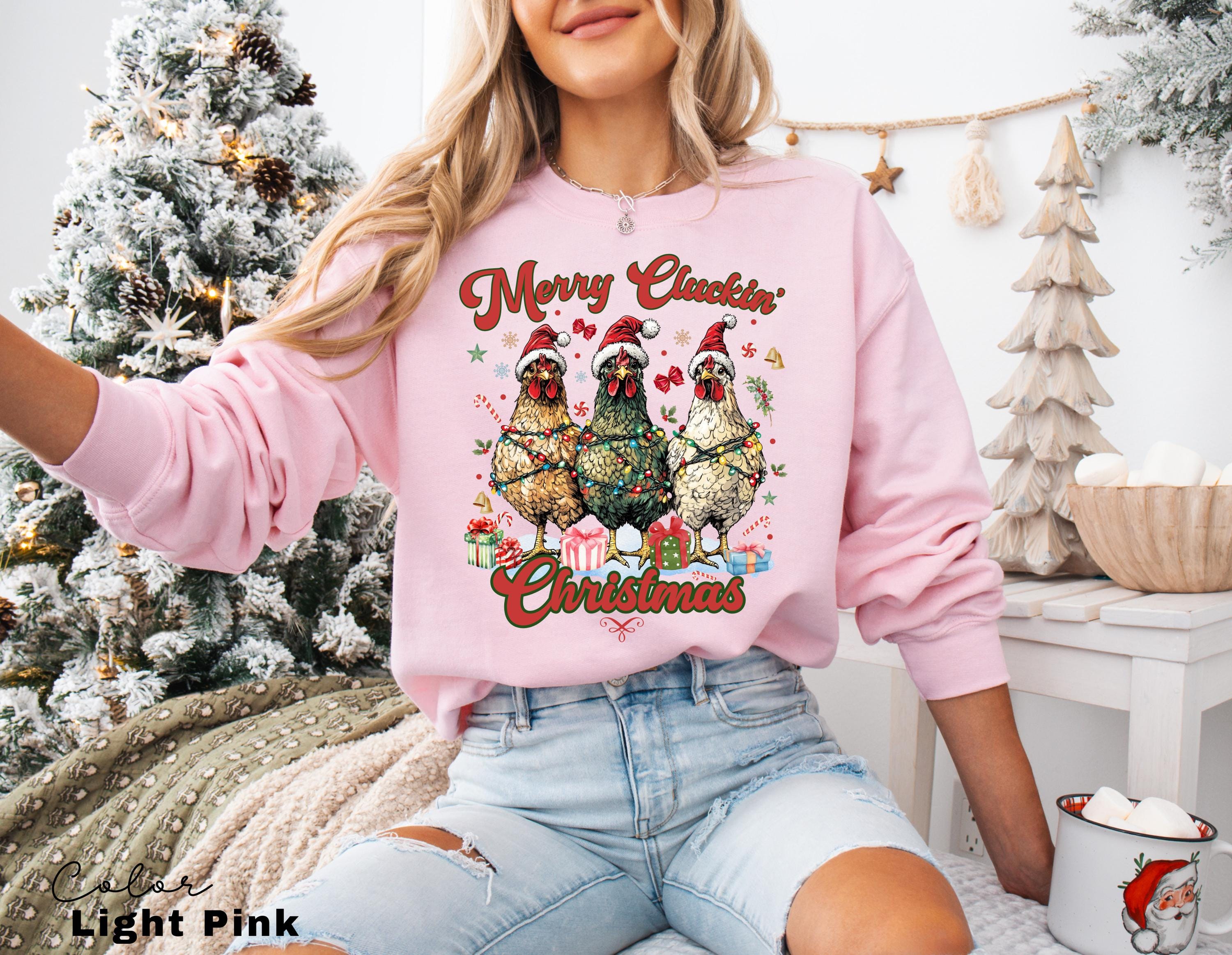 Сute Christmas Chickens Sweatshirt, Funny Christmas Chicken Sweatshirt, Christmas Crewneck, Merry Cluckin Christmas Farm Country Sweatshirt