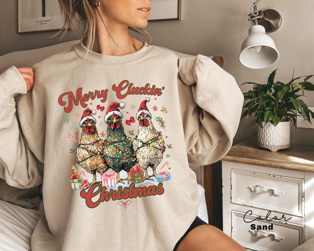 Сute Christmas Chickens Sweatshirt, Funny Christmas Chicken Sweatshirt, Christmas Crewneck, Merry Cluckin Christmas Farm Country Sweatshirt