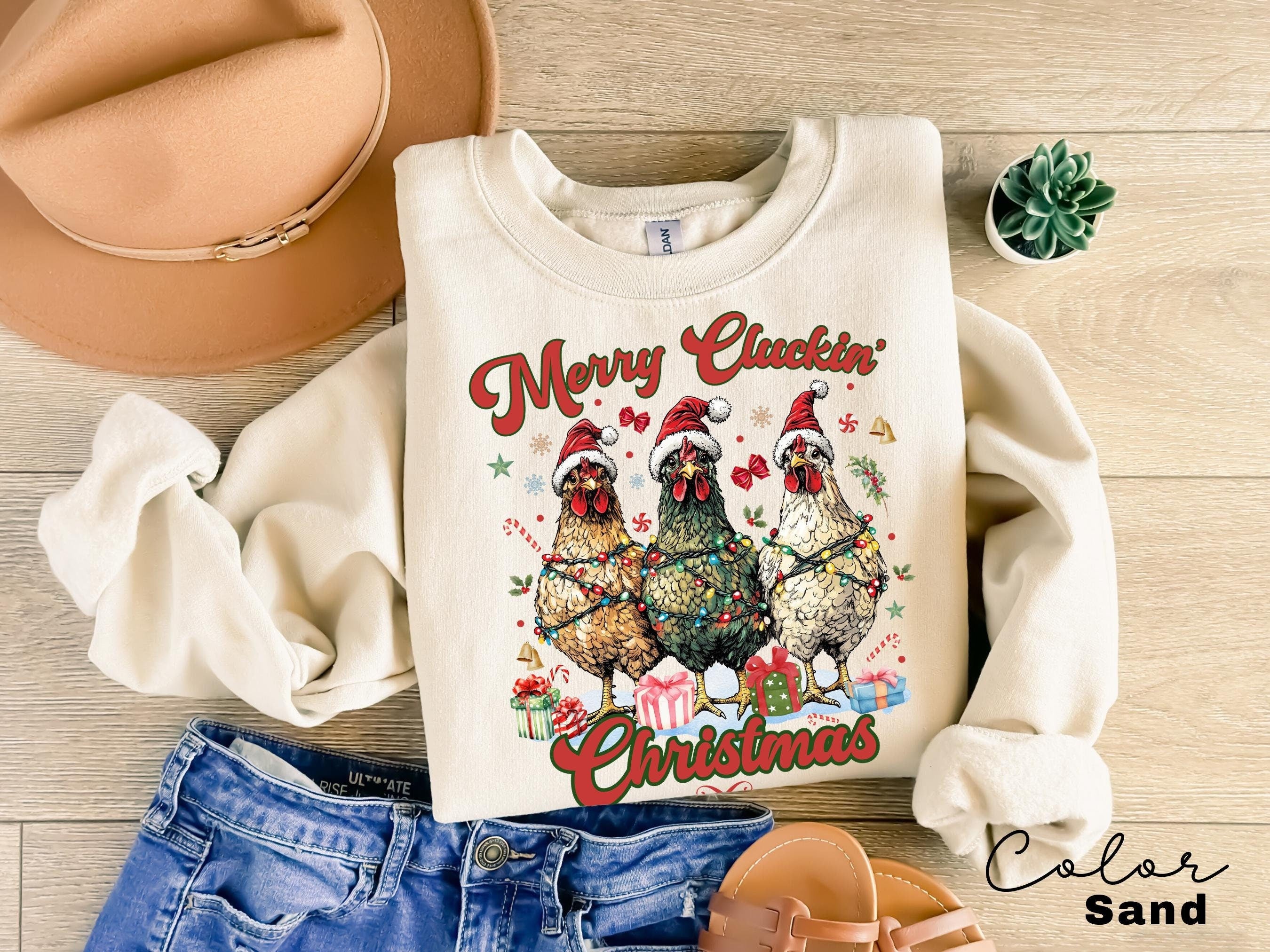 Сute Christmas Chickens Sweatshirt, Funny Christmas Chicken Sweatshirt, Christmas Crewneck, Merry Cluckin Christmas Farm Country Sweatshirt