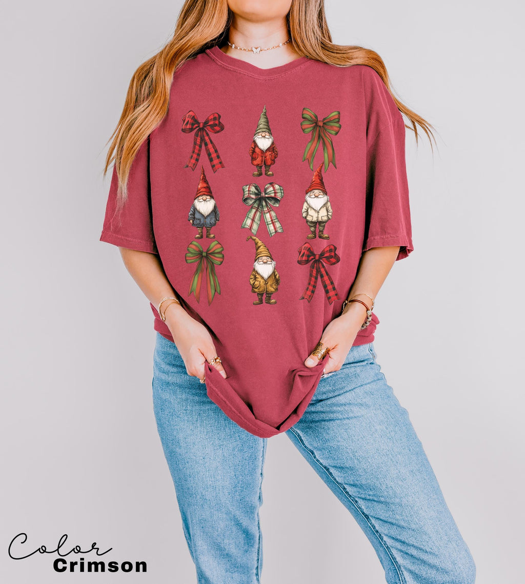Coquette Christmas Bow Shirt, Gnome Christmas Shirt, Holiday Shirt, Cute Winter Shirt, Women's Holiday Party Shirt, Retro Christmas,