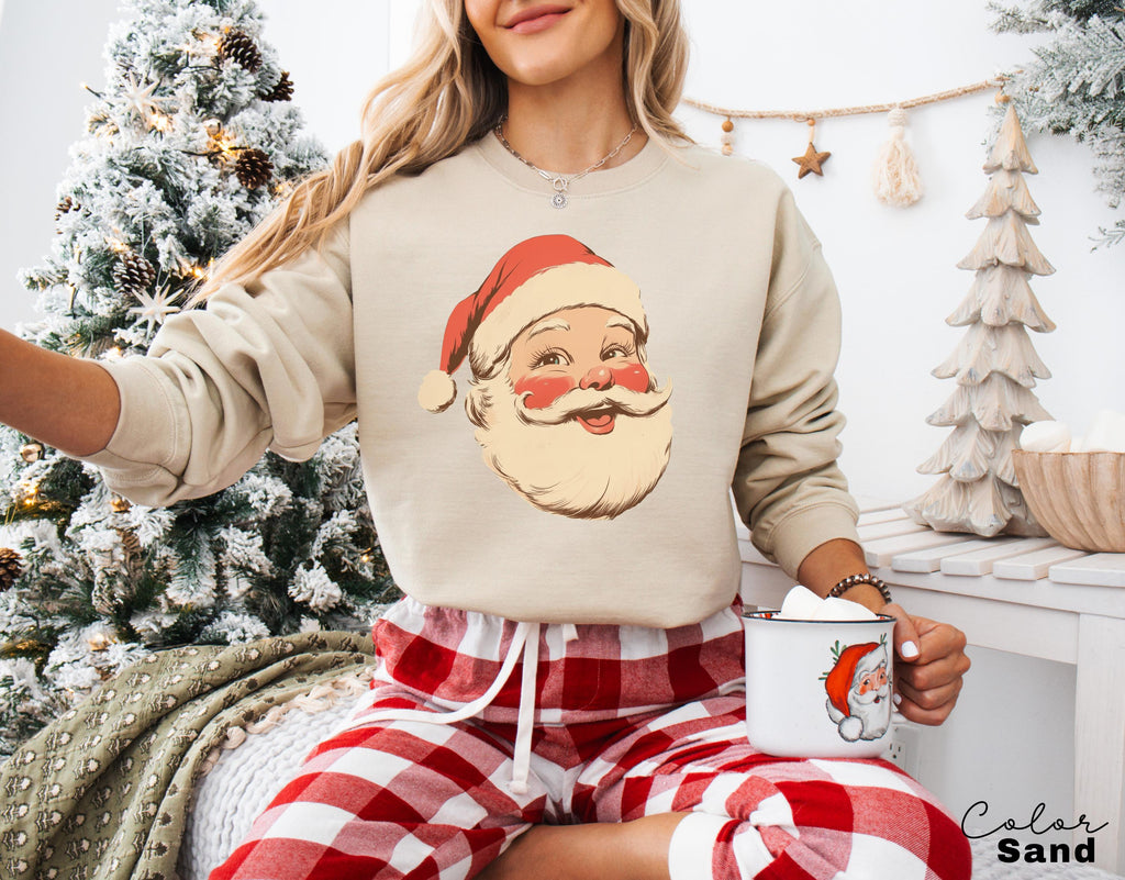 Retro Santa Sweatshirt, Vintage Santa Sweatshirt, Retro Christmas Santa, Holiday Clothing Women, Christmas Sweatshirt for Woman, holiday