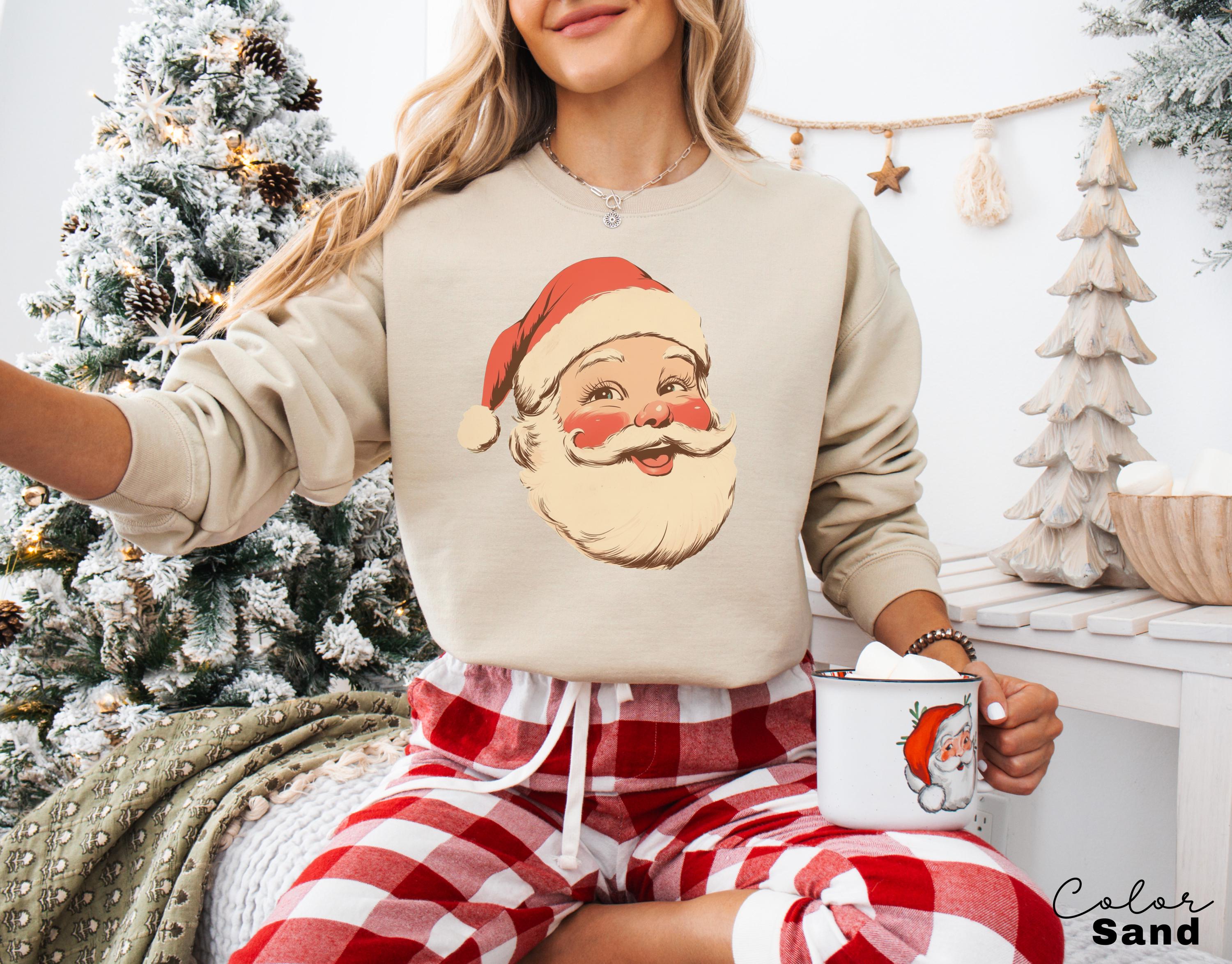 Retro Santa Sweatshirt, Vintage Santa Sweatshirt, Retro Christmas Santa, Holiday Clothing Women, Christmas Sweatshirt for Woman, holiday