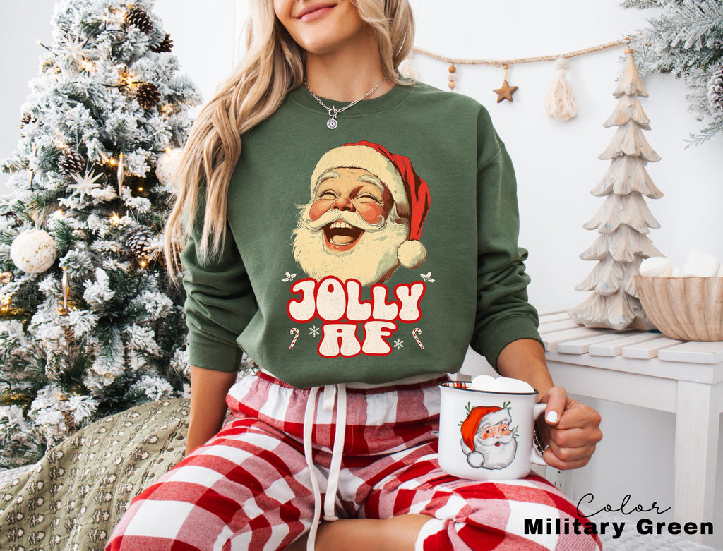 Jolly AF Santa Sweatshirt, Funny Santa Sweatshirt, Christmas Crewneck, Retro Santa, Vintage Style Santa, Womens Sweatshirt, Gift for Her