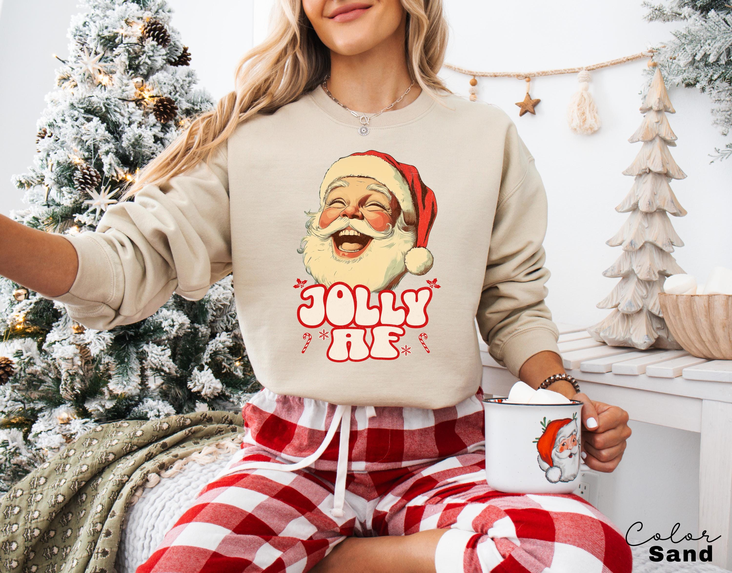 Jolly AF Santa Sweatshirt, Funny Santa Sweatshirt, Christmas Crewneck, Retro Santa, Vintage Style Santa, Womens Sweatshirt, Gift for Her