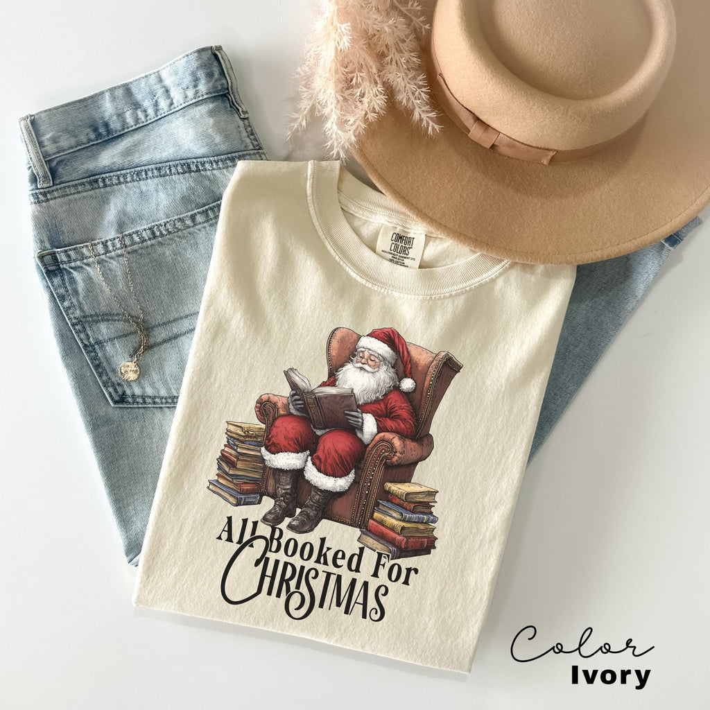 All Booked For Christmas Sweatshirt, Gift for Book Lover, Vintage Santa Clause, Retro Santa, Gift For Teachers, Librarian Teacher Bookish