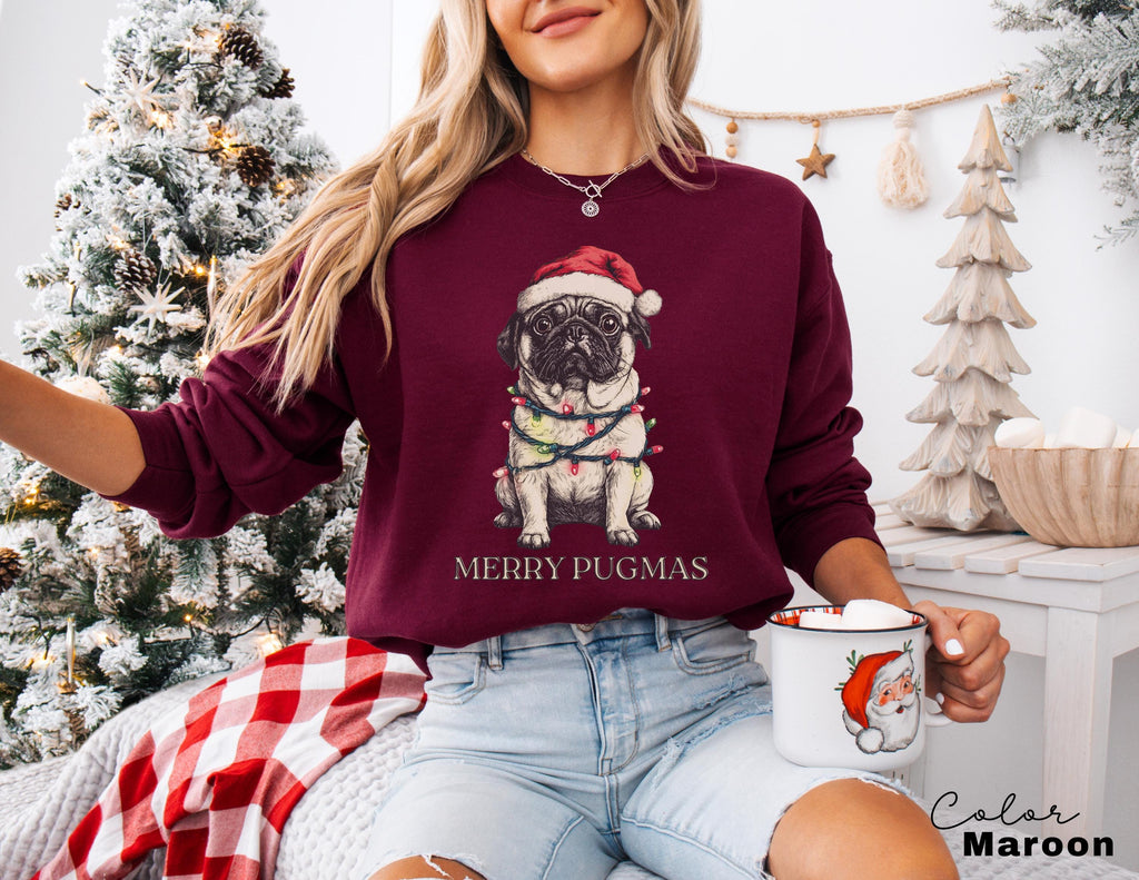 Merry Pugmas Sweater, Christmas Pug Sweatshirt, Pug Mom Christmas Shirt, Pug Mama Xmas Gift, Santa Hat Pug T-Shirt, Pug Lover Xmas Shirt